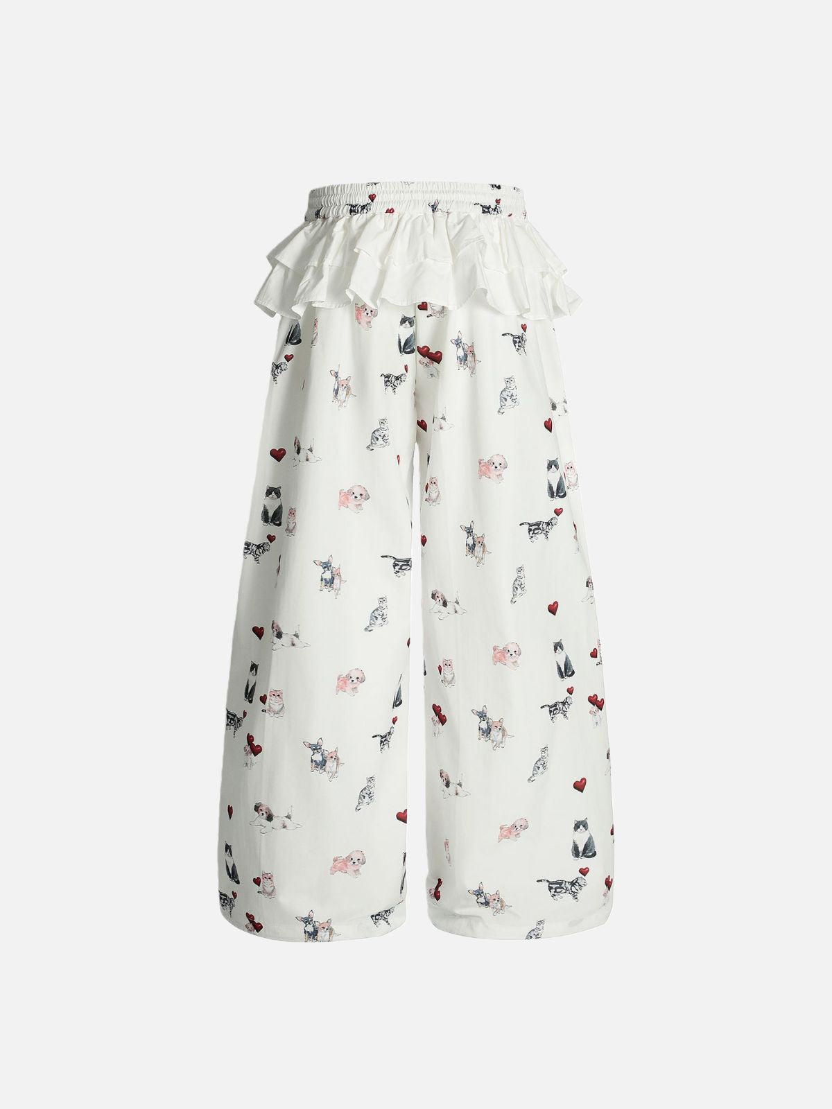 Haaura Puppy & Kitten Heart Ruffle Baggy Pants