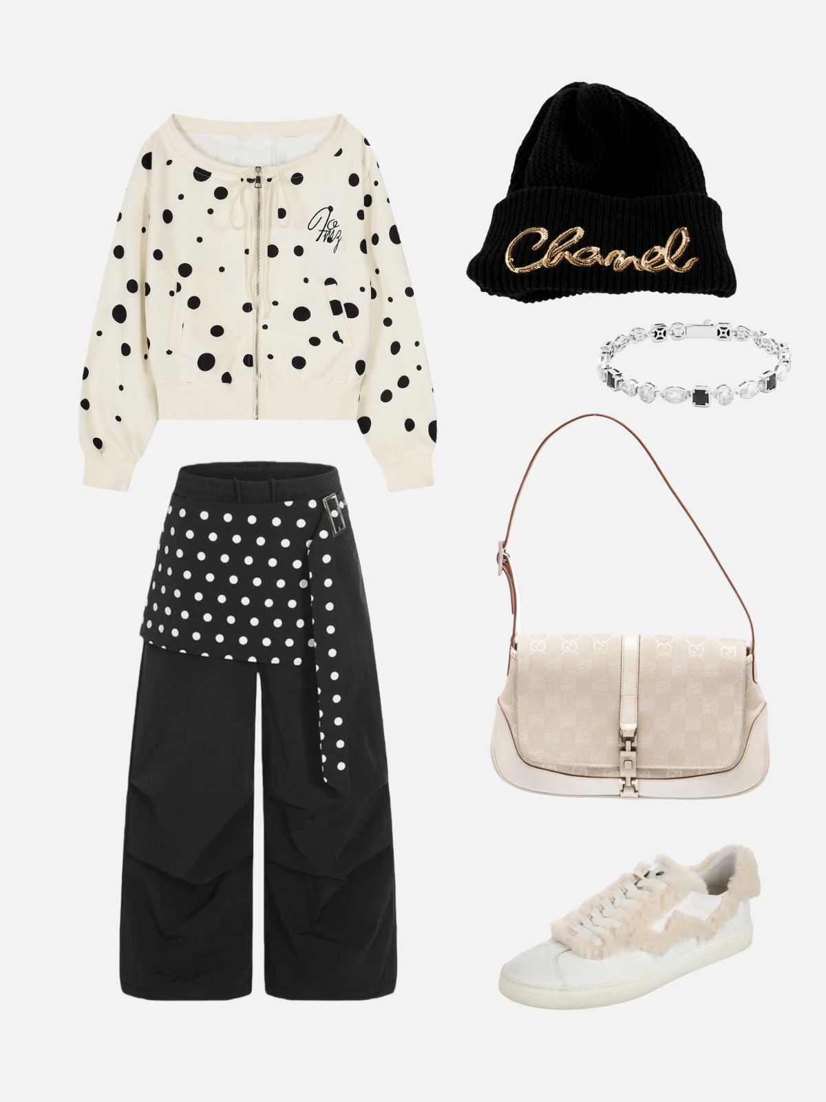 Haaura Polka Dot Panel Baggy Sweatpants