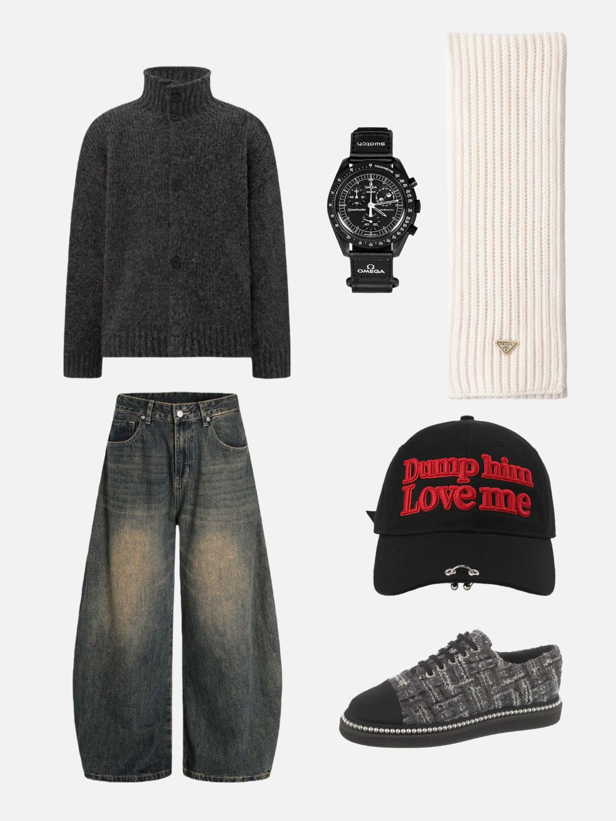 Haaura Button High Neck Knit Cardigan