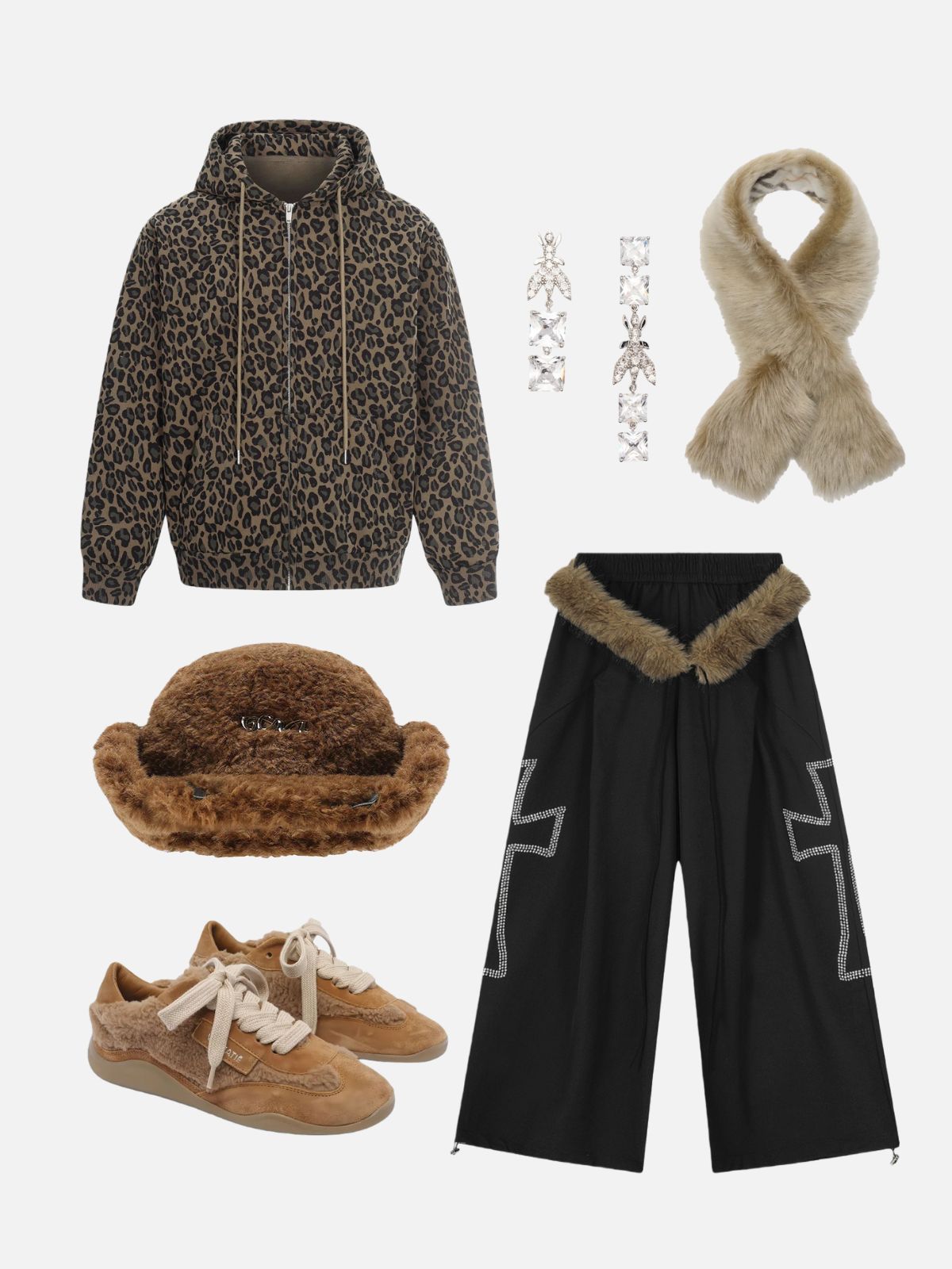 Haaura Boxy Leopard Zip Up Hoodie