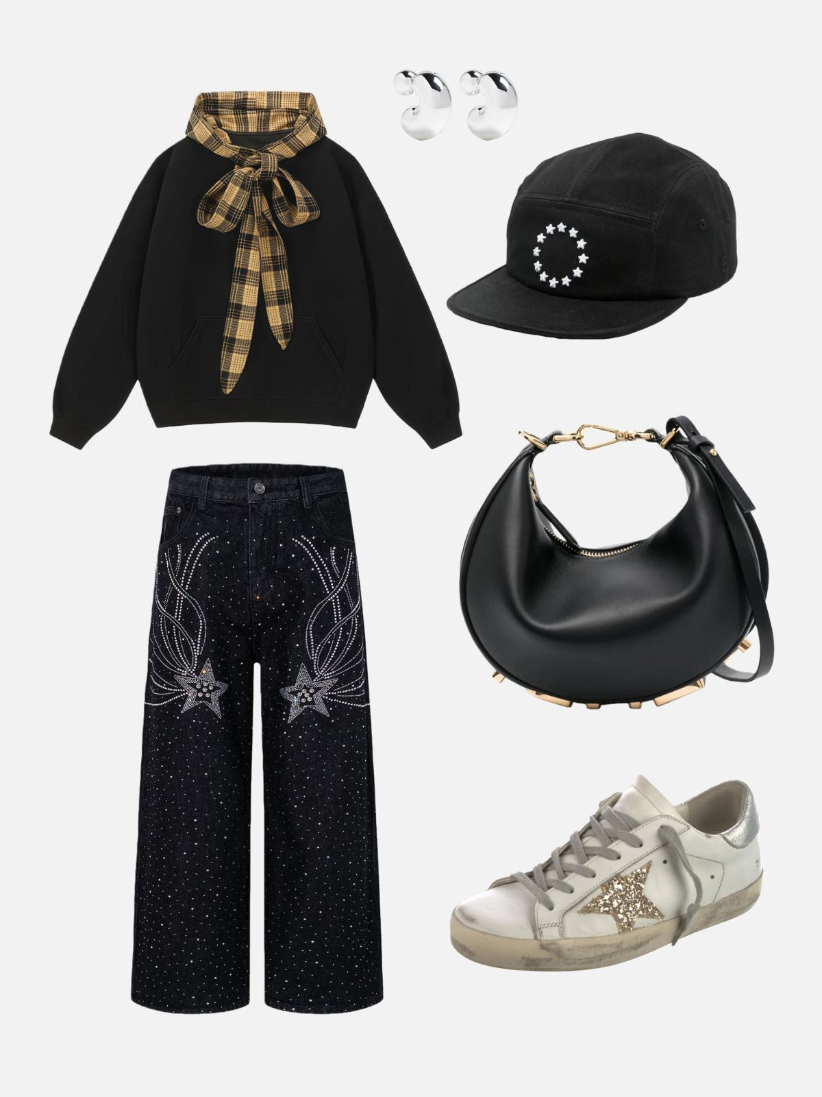 Haaura Strass-Sternen Baggy Jeans