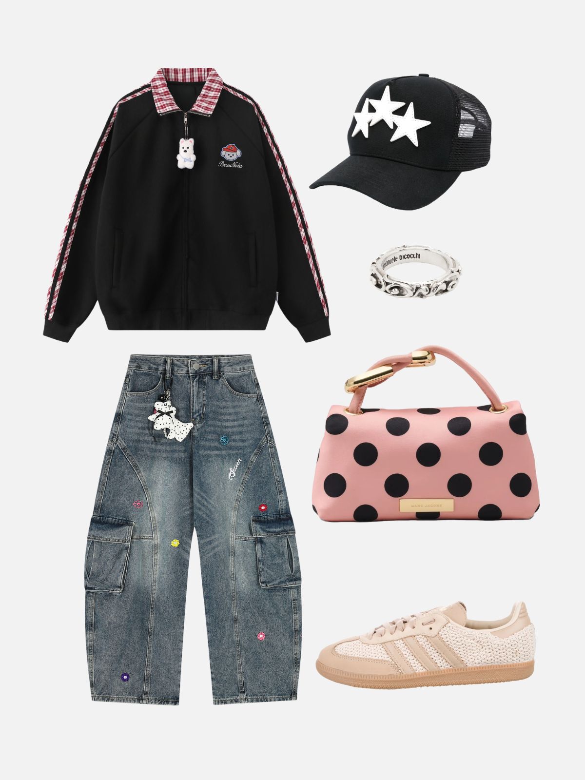 Haaura Embroidered Floral Cargo Jeans