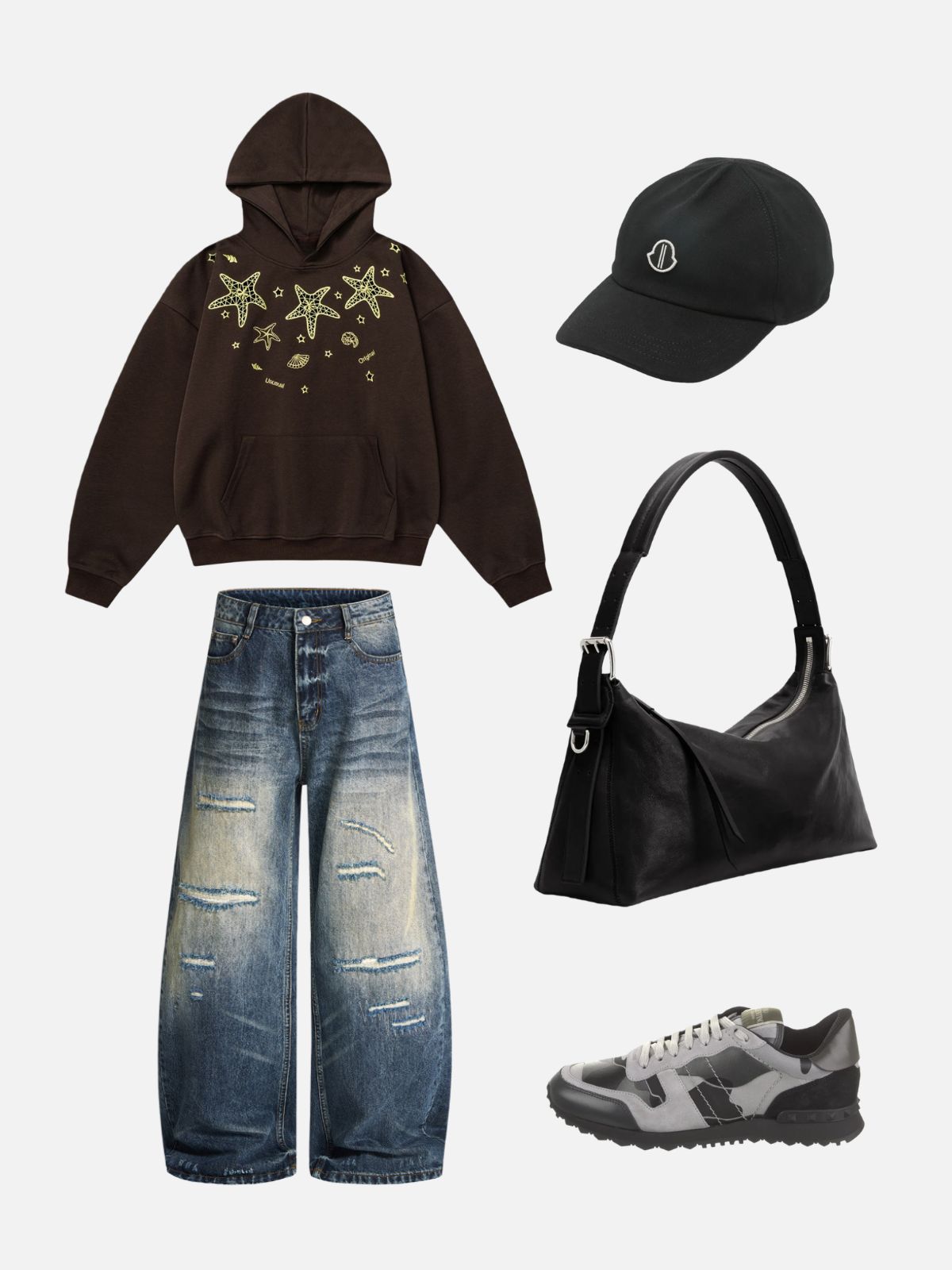 Haaura Distressed Washed Baggy Barrel Jeans