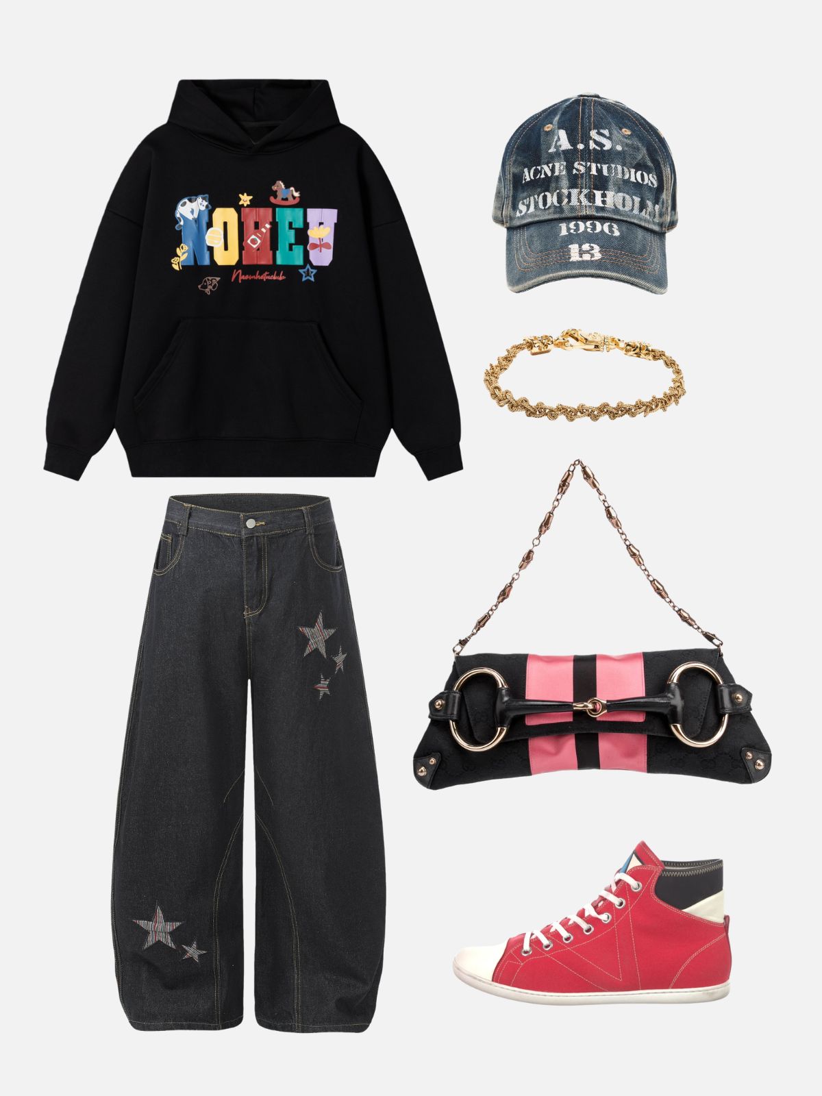 Haaura Striped Star Baggy Barrel Jeans