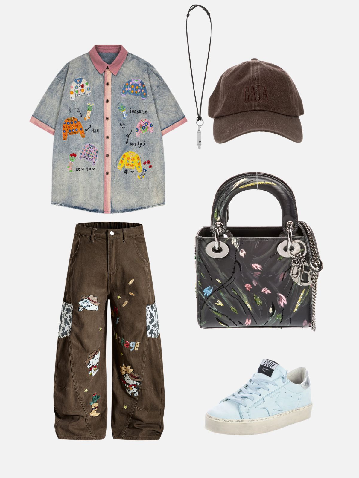 Haaura Retro Fun All-Over Print & Patchwork Jeans