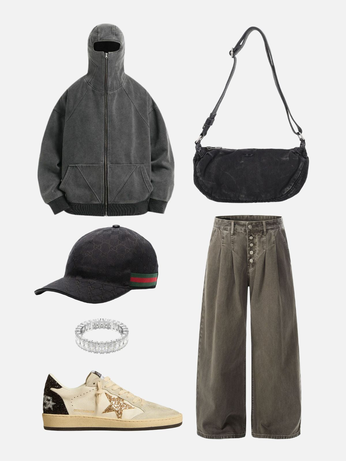 Haaura Button Pleated Baggy Jeans