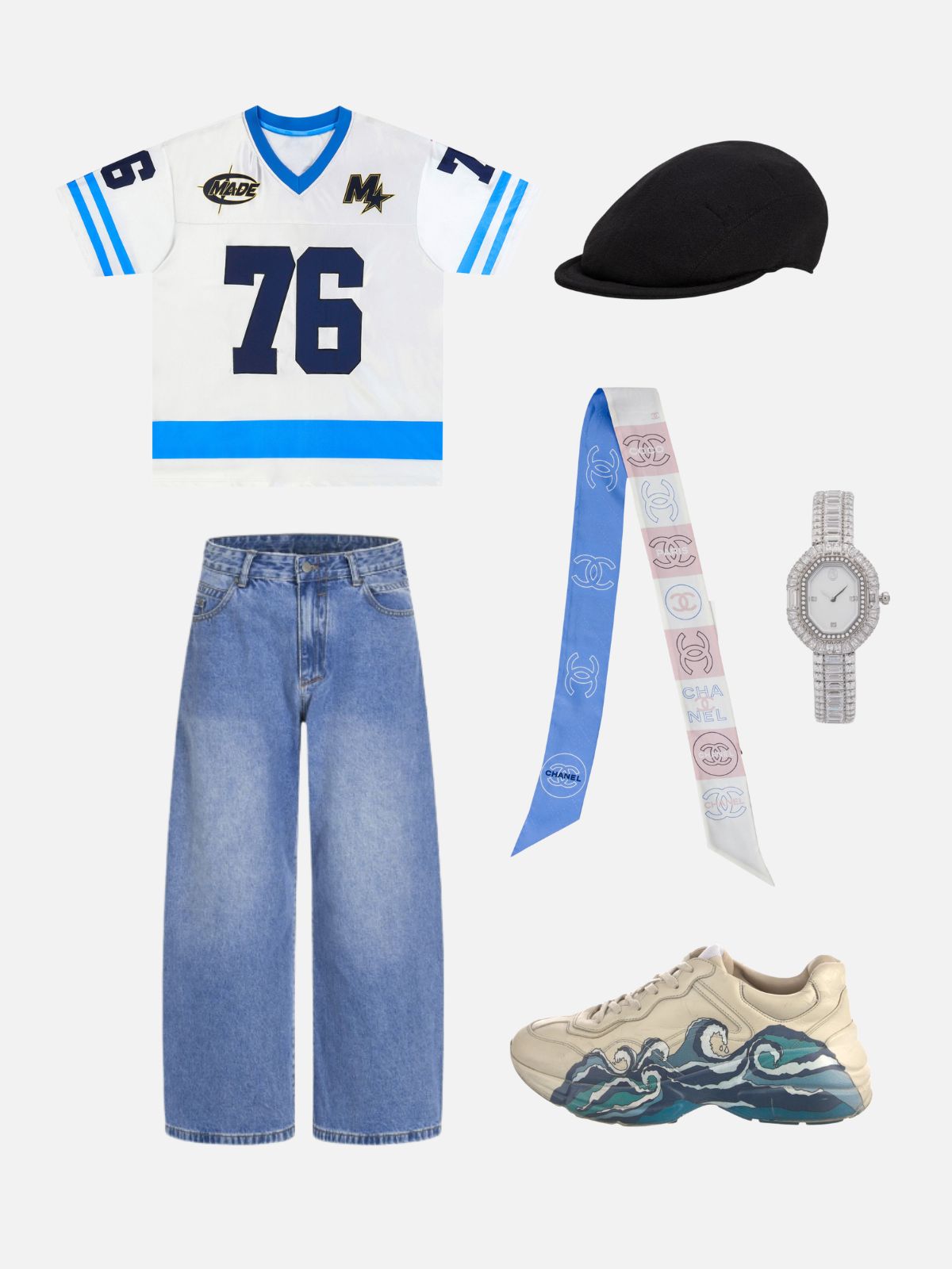 Haaura Number 76 & Star Emblem V-Neck Sports Tee
