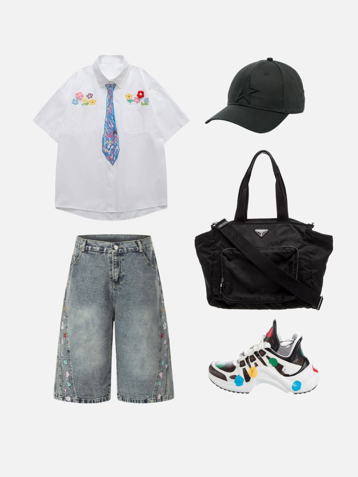 Haaura Embroidered Floral Straight Leg Jorts