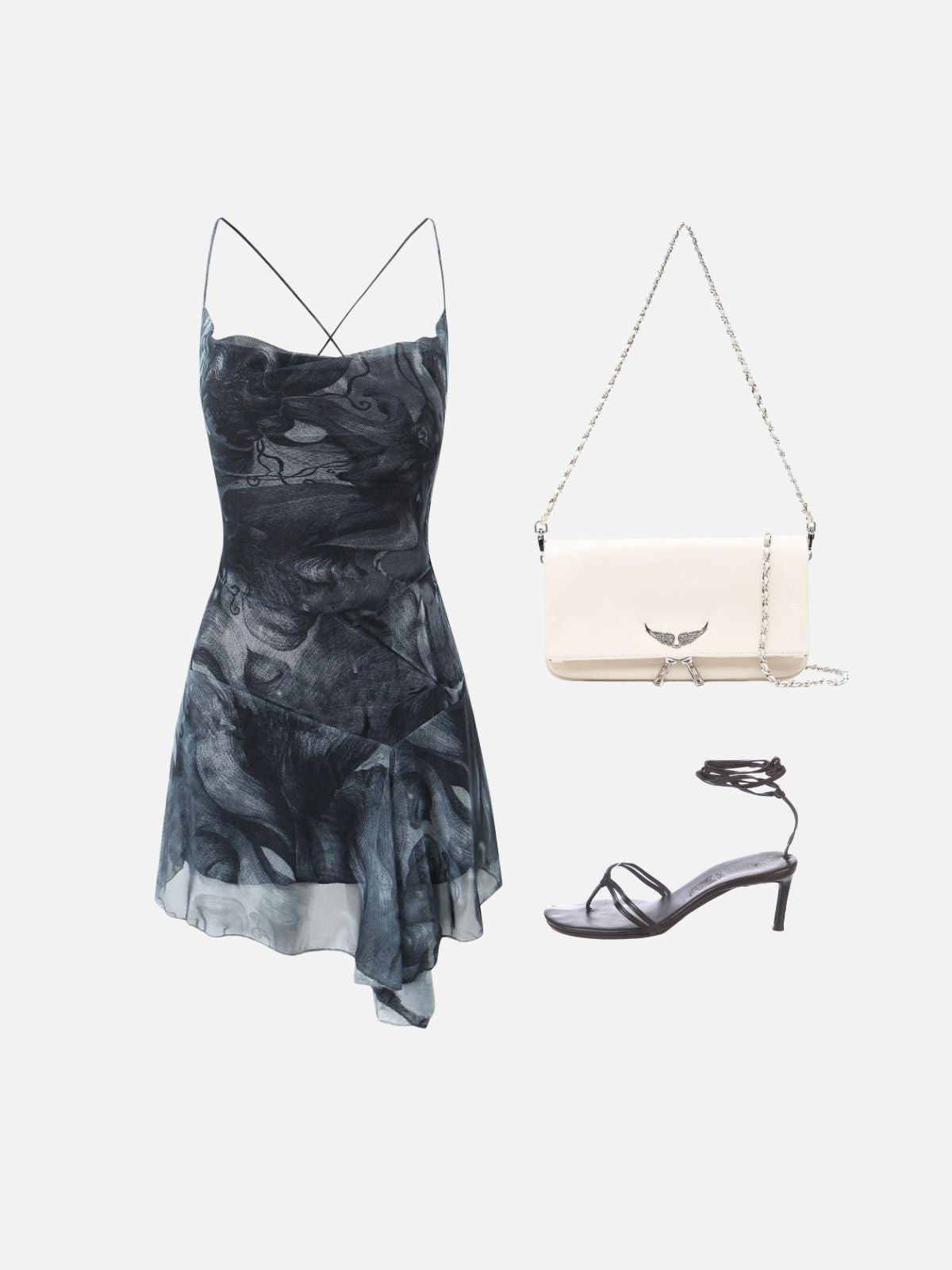 Haaura Abstract Crisscross Asymmetrical Slip Dress