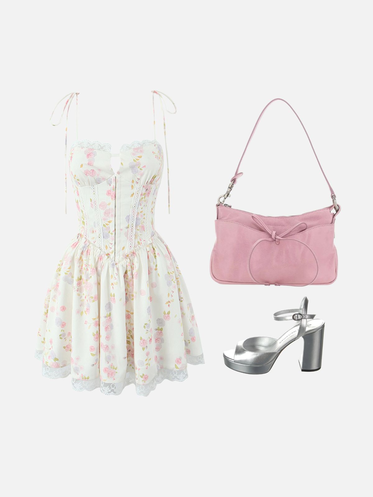 Haaura Pastel Floral Bustier Lace-Up Mini Dress