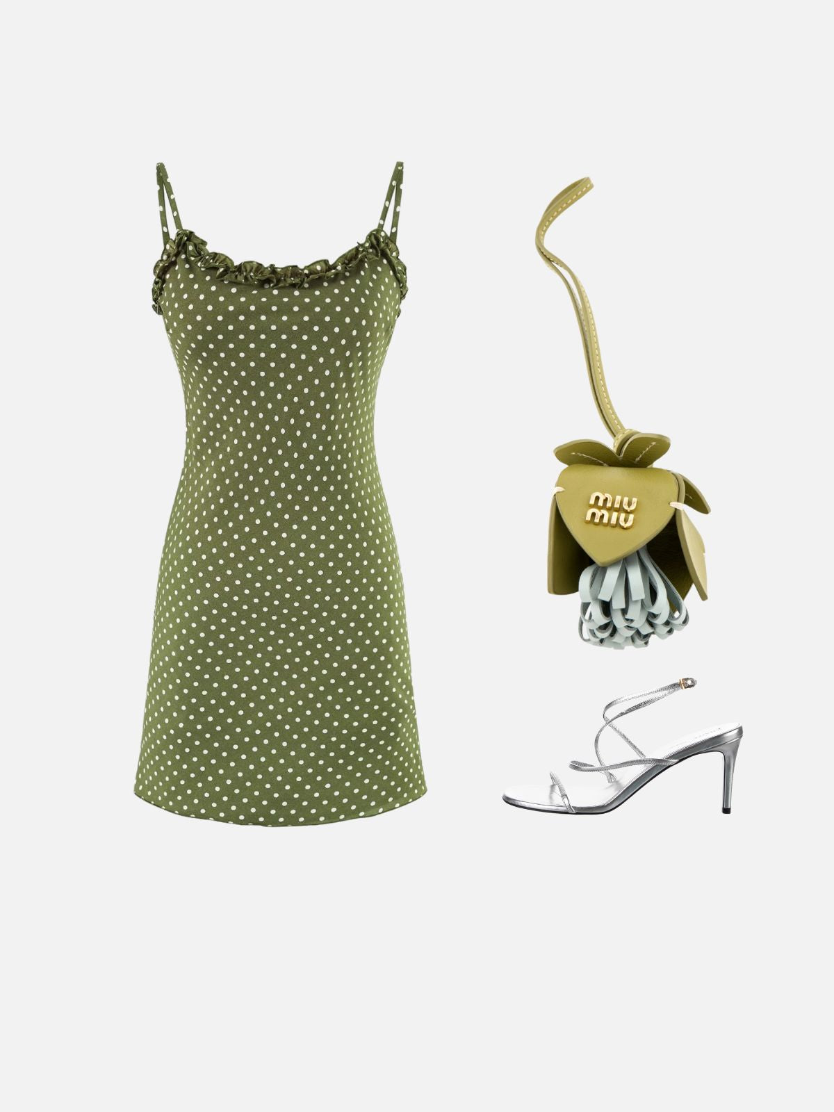 Haaura Olive Green Polka Dot Ruffle Mini Dress