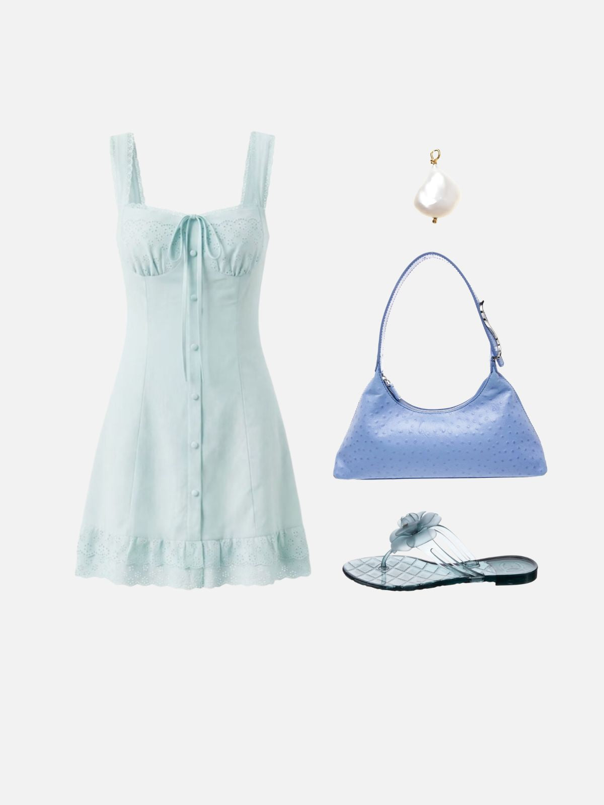 Haaura Light Blue Lace Tie Front Mini Dress