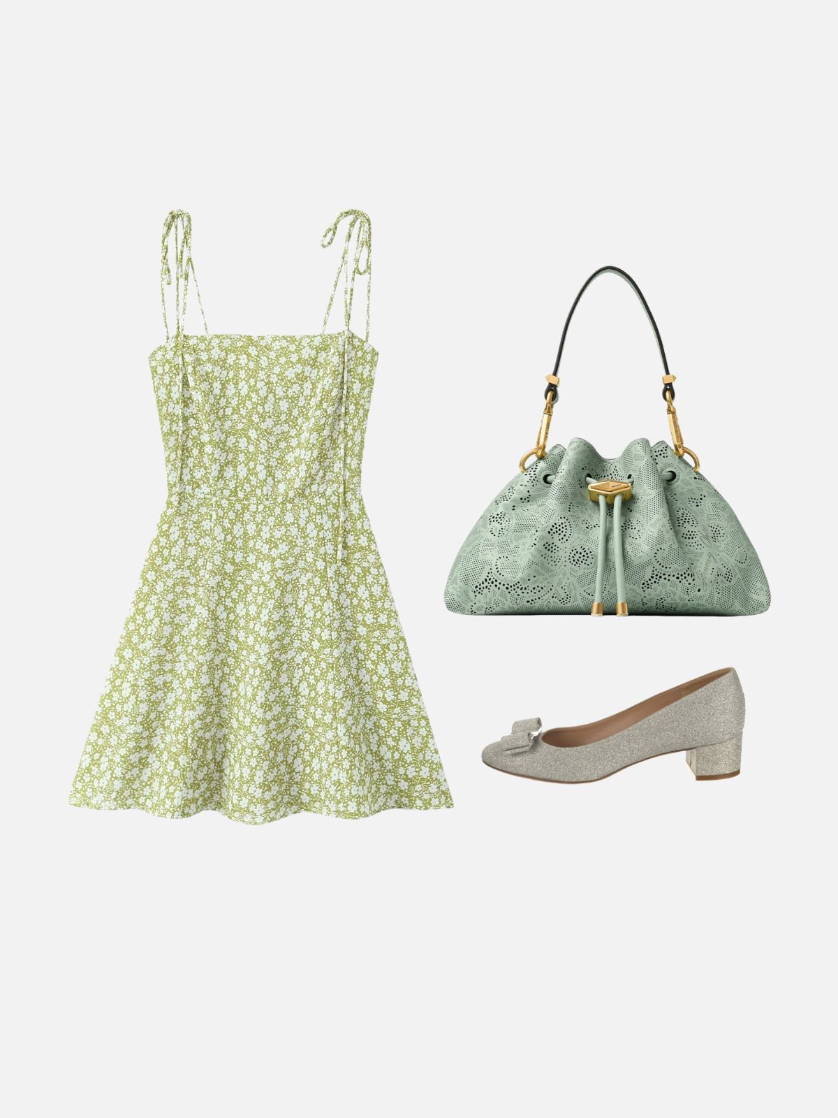 Haaura Green Floral Square Neck Tie Slip Dress