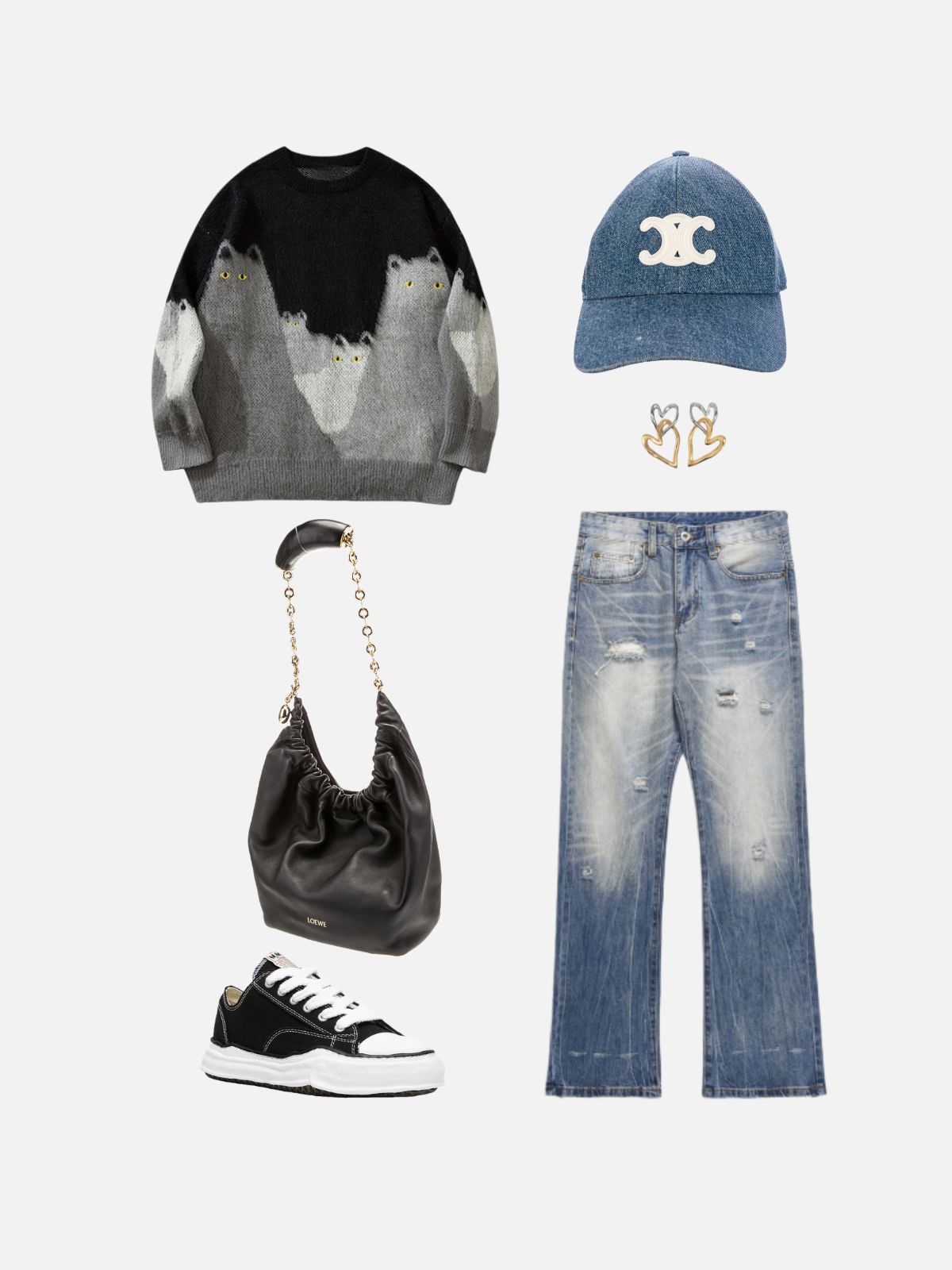 Haaura Cat Graphic Oversized Knit Sweater