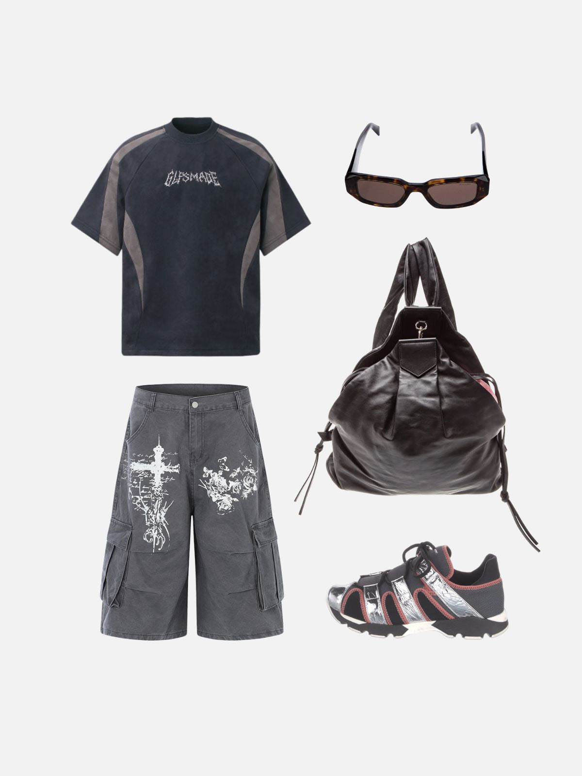 Haaura Cross Rose Graphic Cargo Jorts