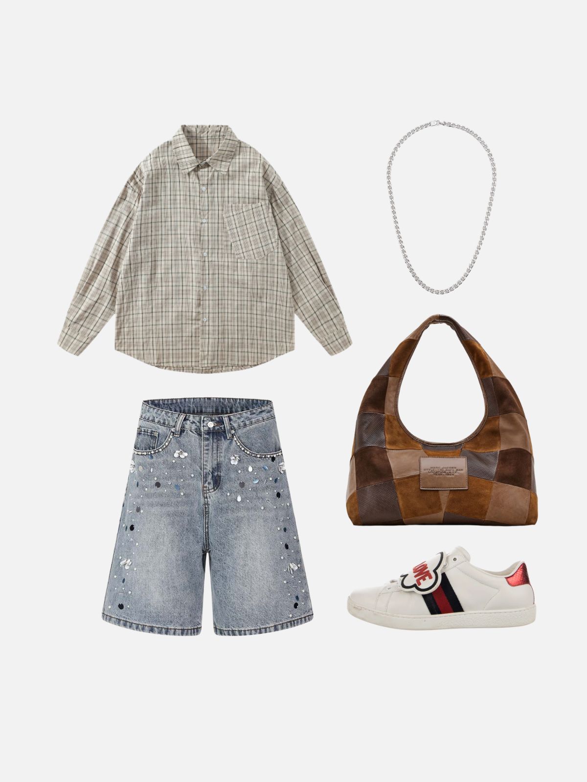 Haaura Floral & Rhinestone Washed Baggy Barrel Jorts