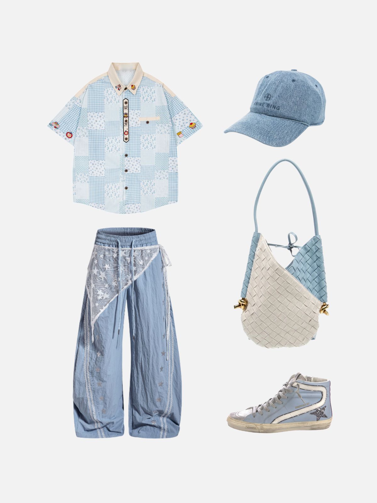 Haaura Cartoon Patches & Checkered Shirt