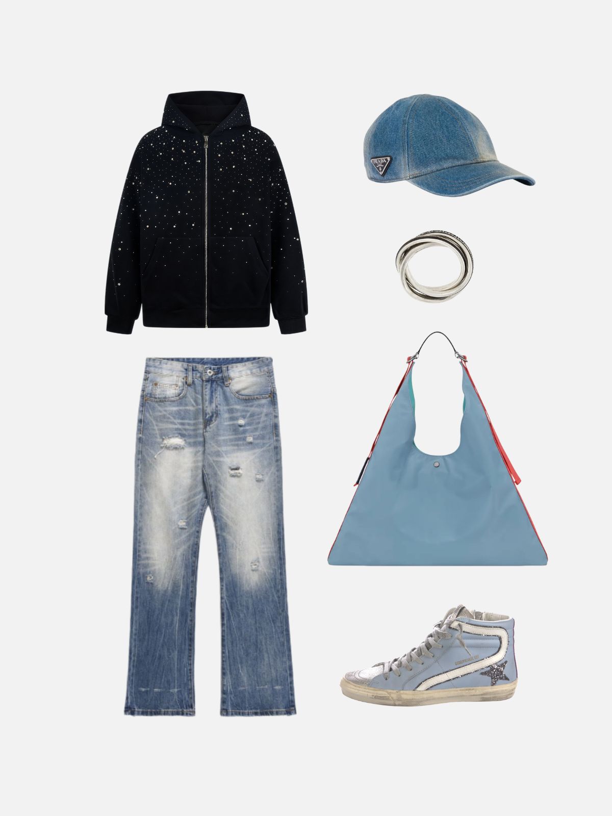 Haaura Rhinestone Zip Up Hoodie