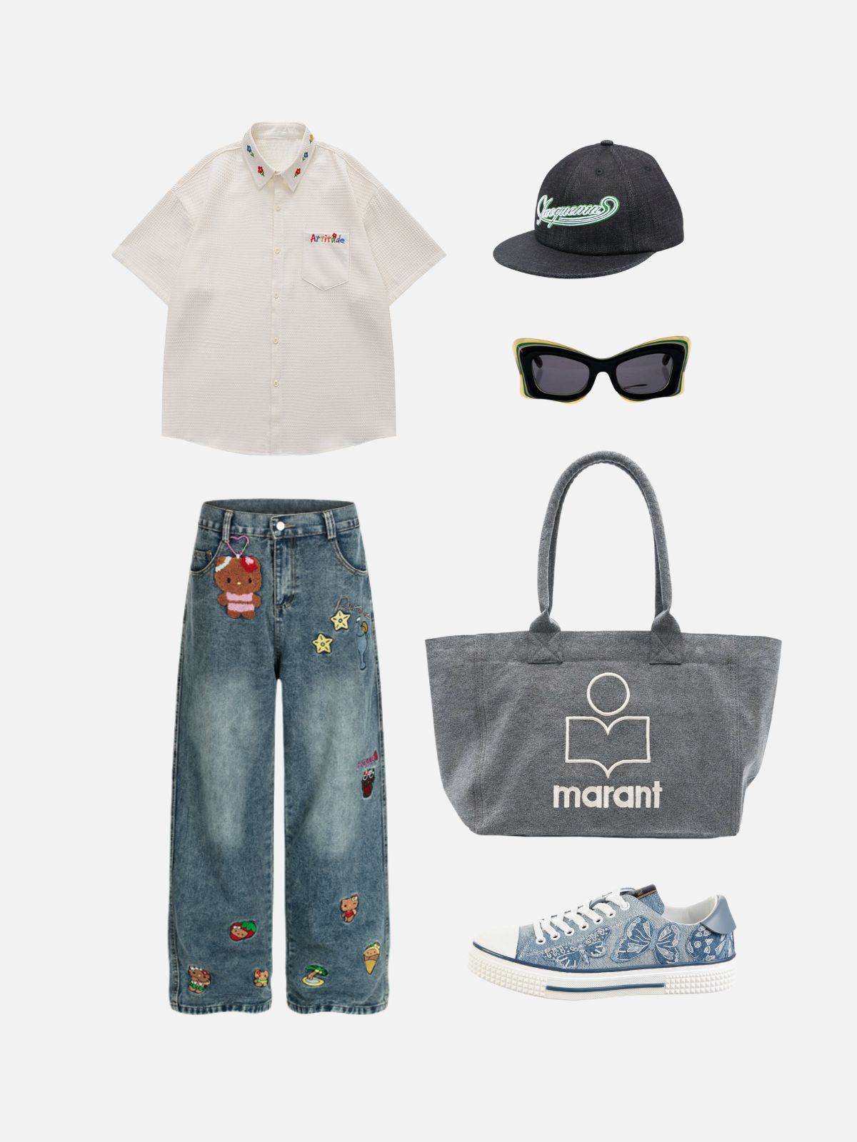 Haaura Floral Embroidered Collar Pocket Shirt