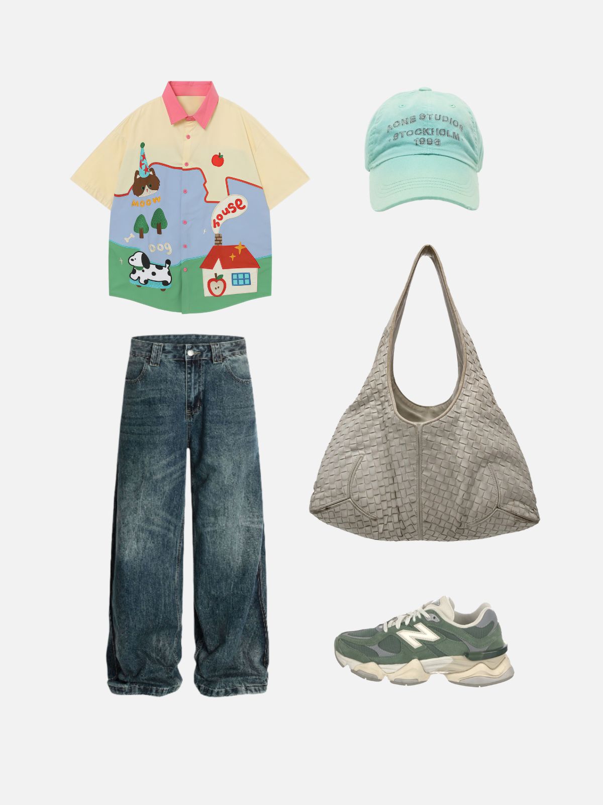Haaura Color Block Embroidered Cartoon Shirt
