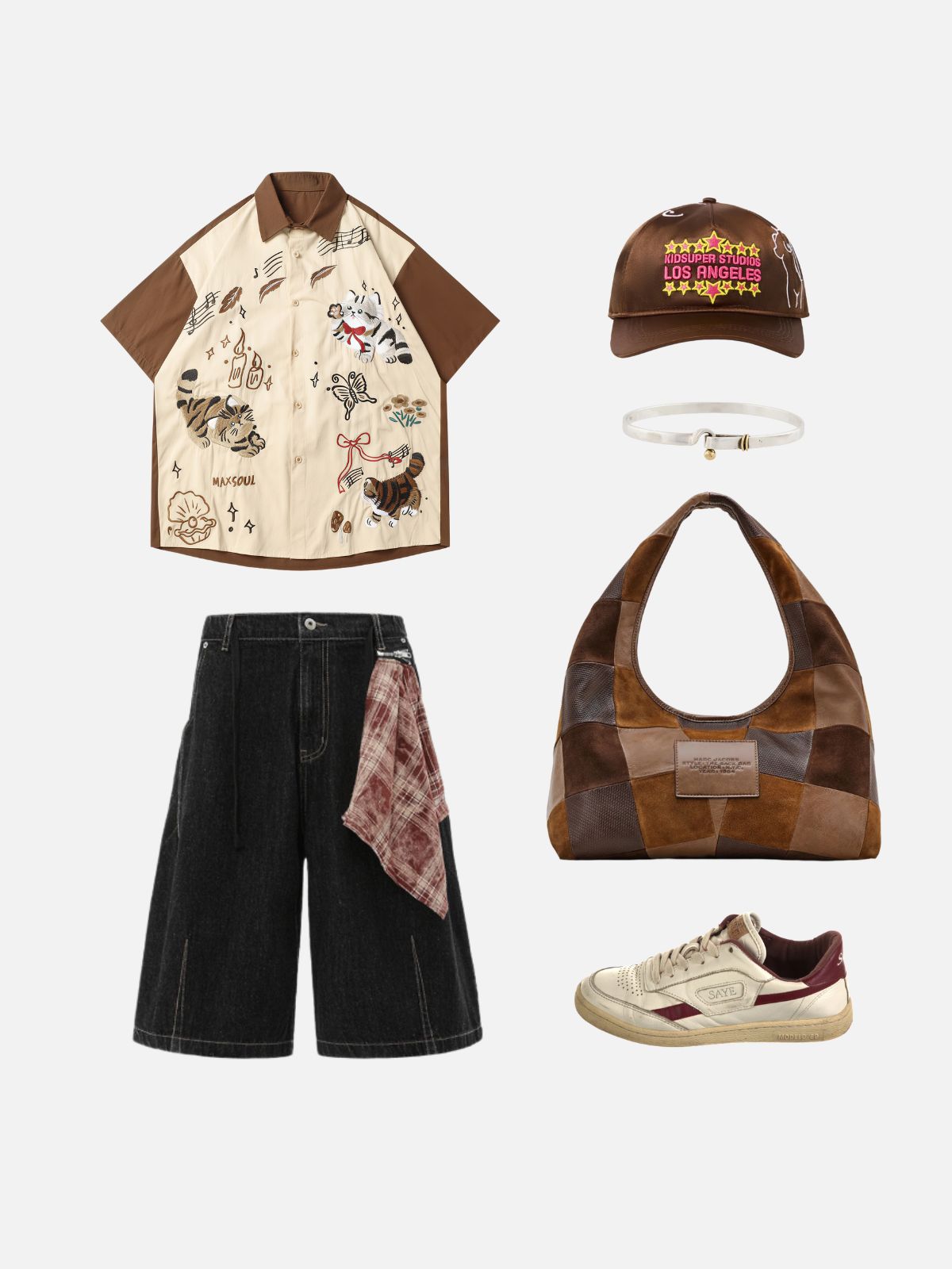 Haaura Color Block Cat Embroidery Shirt