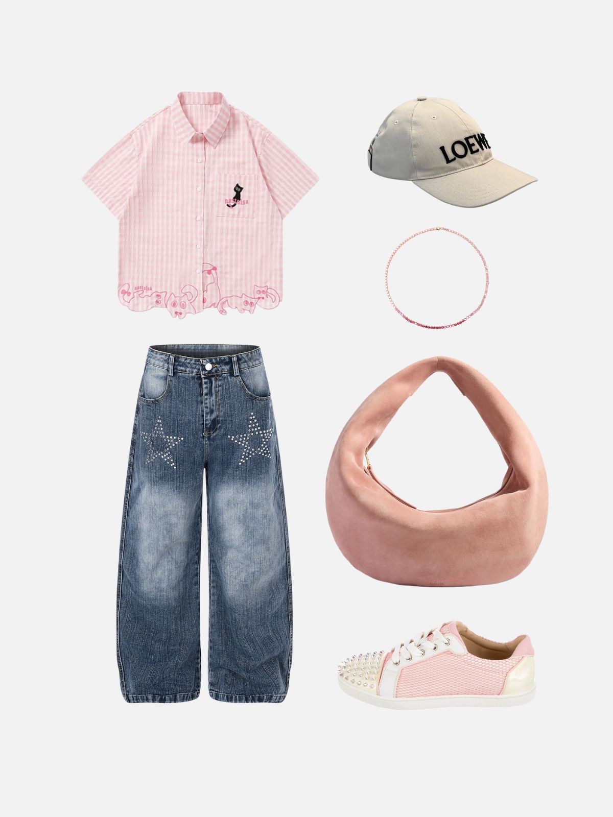 Haaura Rhinestone Star Baggy Jeans