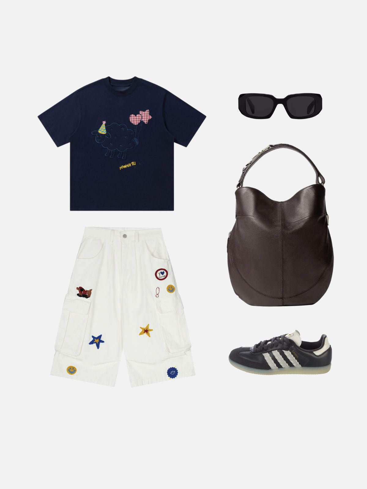Haaura Baggy Embroidered Patch Cargo Shorts