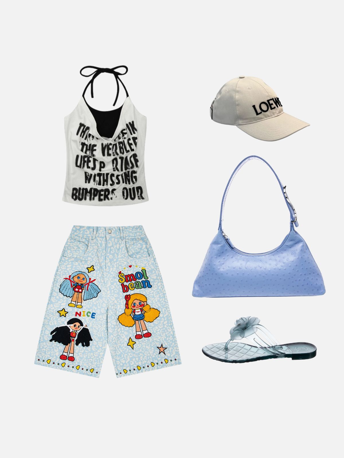 Haaura Embroidered Cartoon Patch Print Baggy Jorts