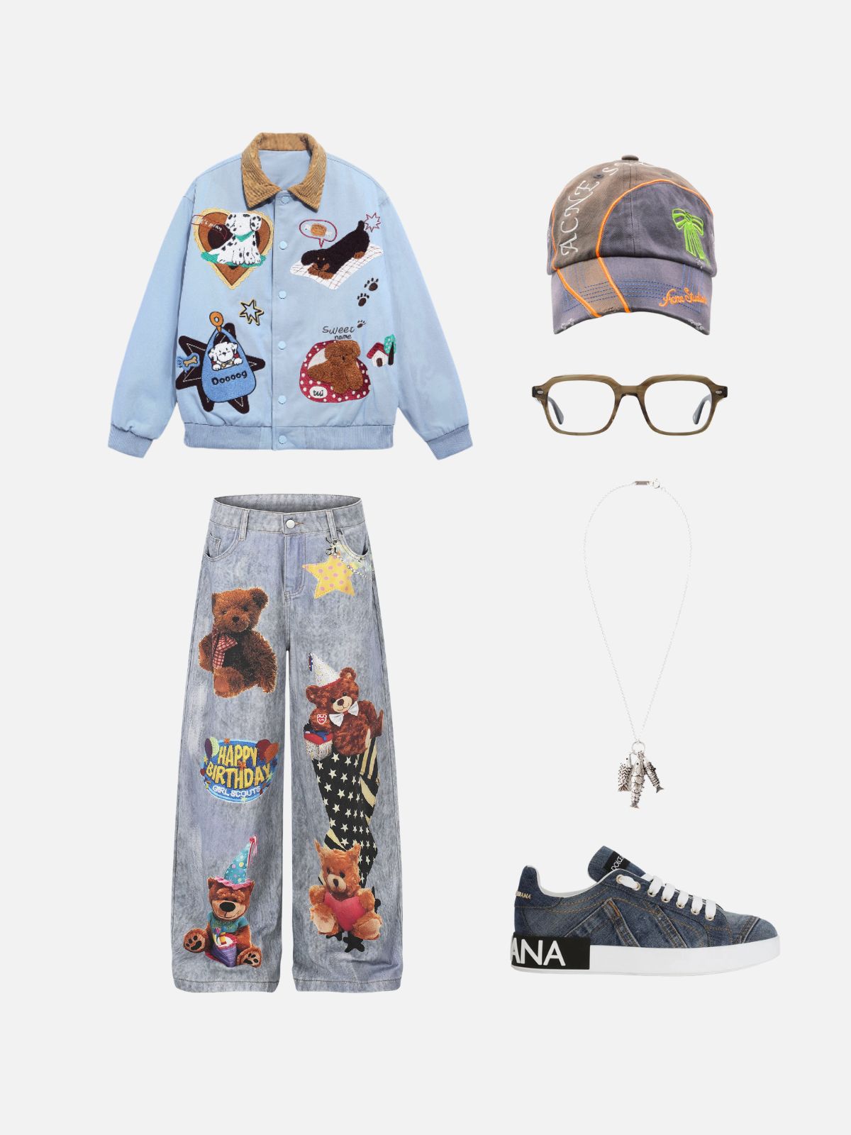 Haaura Bear Print Star Charm Flare Jeans