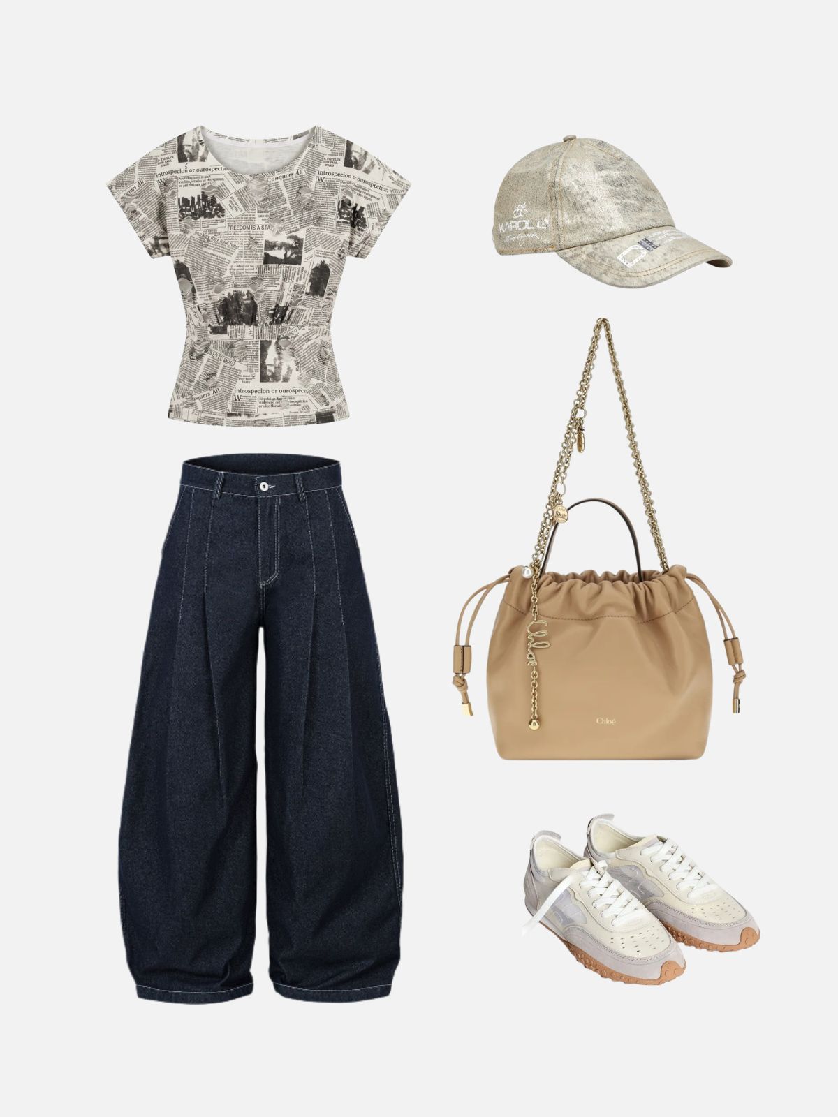 Haaura Cropped Newspaper Print Ruched Top