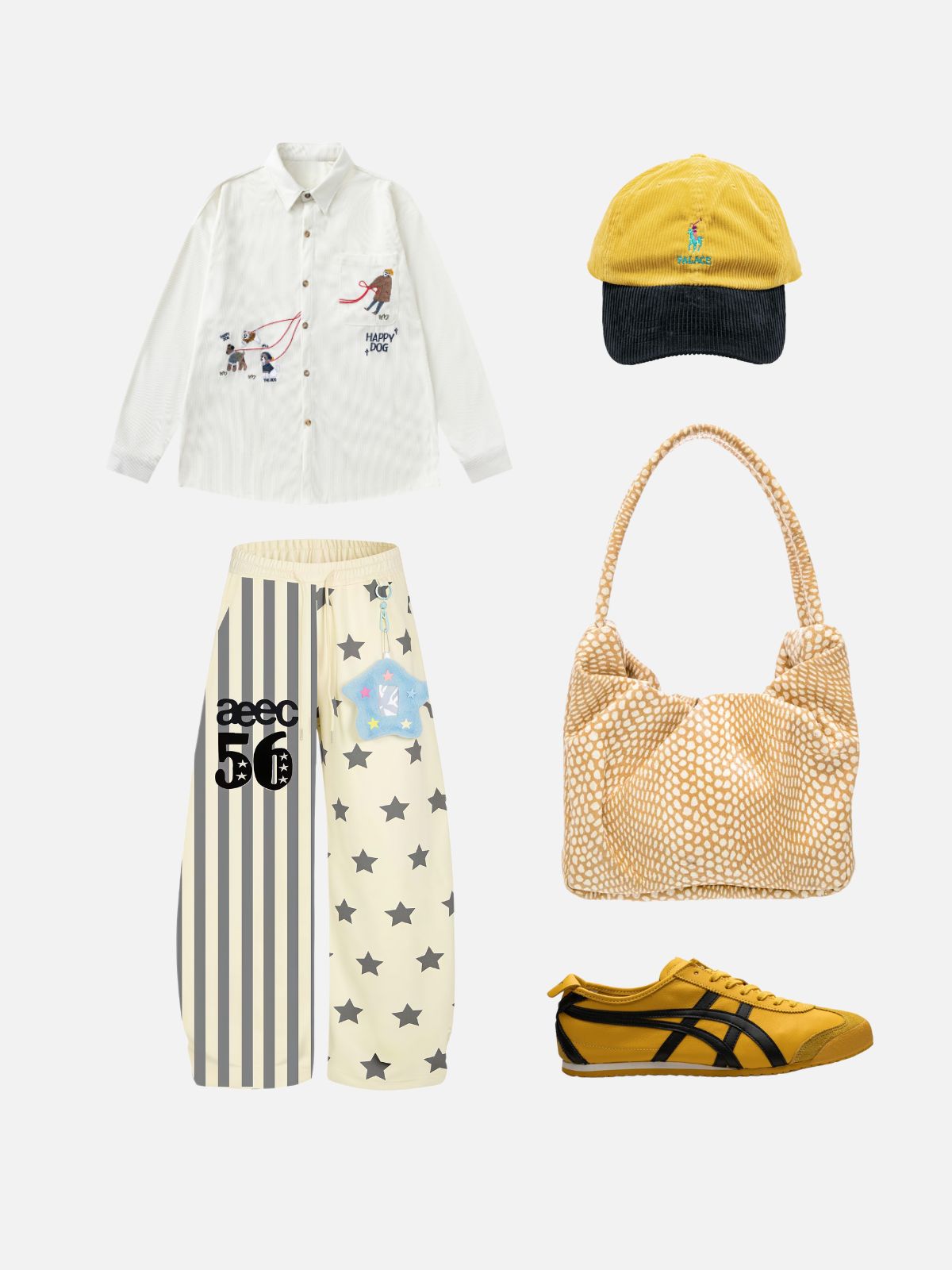 Haaura Asymmetric Star Print Plush Star Pendant Pants