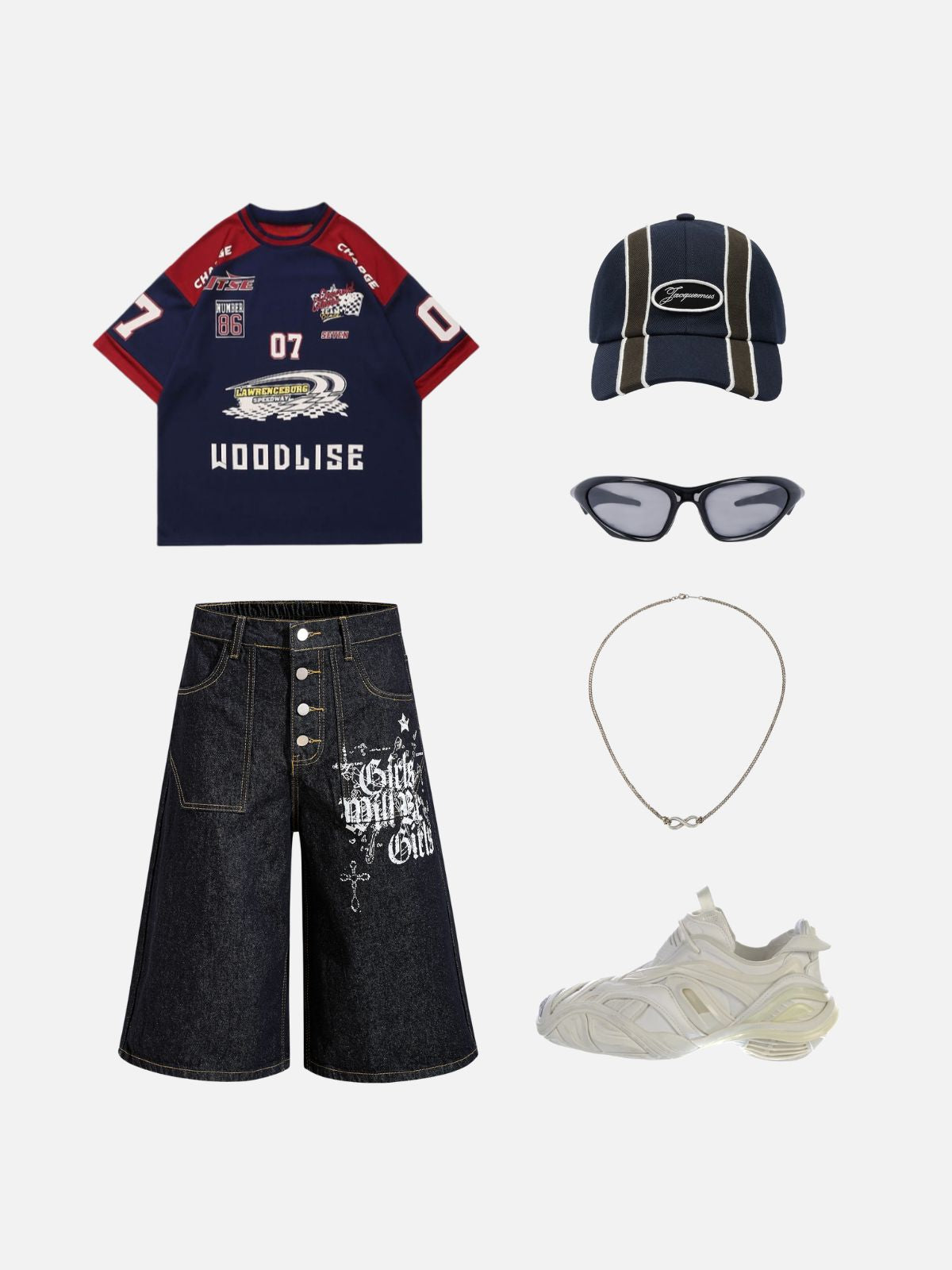 Haaura Cross Graphic Baggy Multi‑Button Jorts
