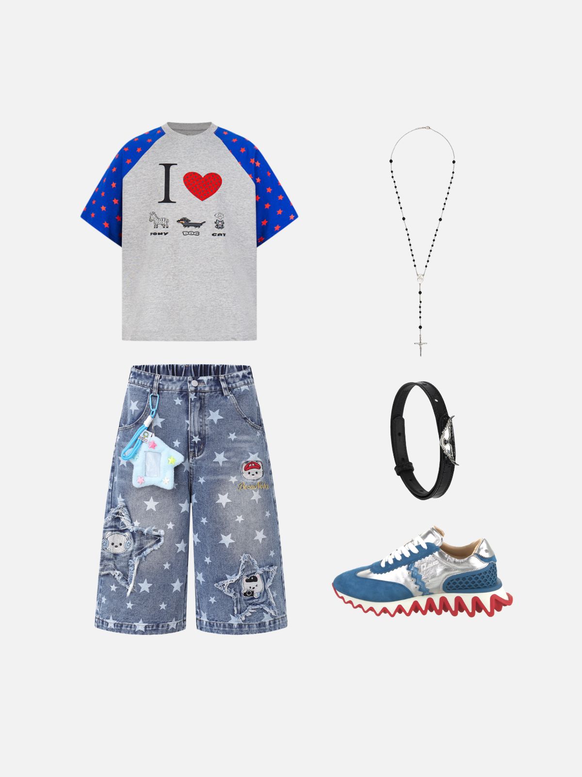 Haaura Star Cartoon Patch Distressed Baggy Jorts