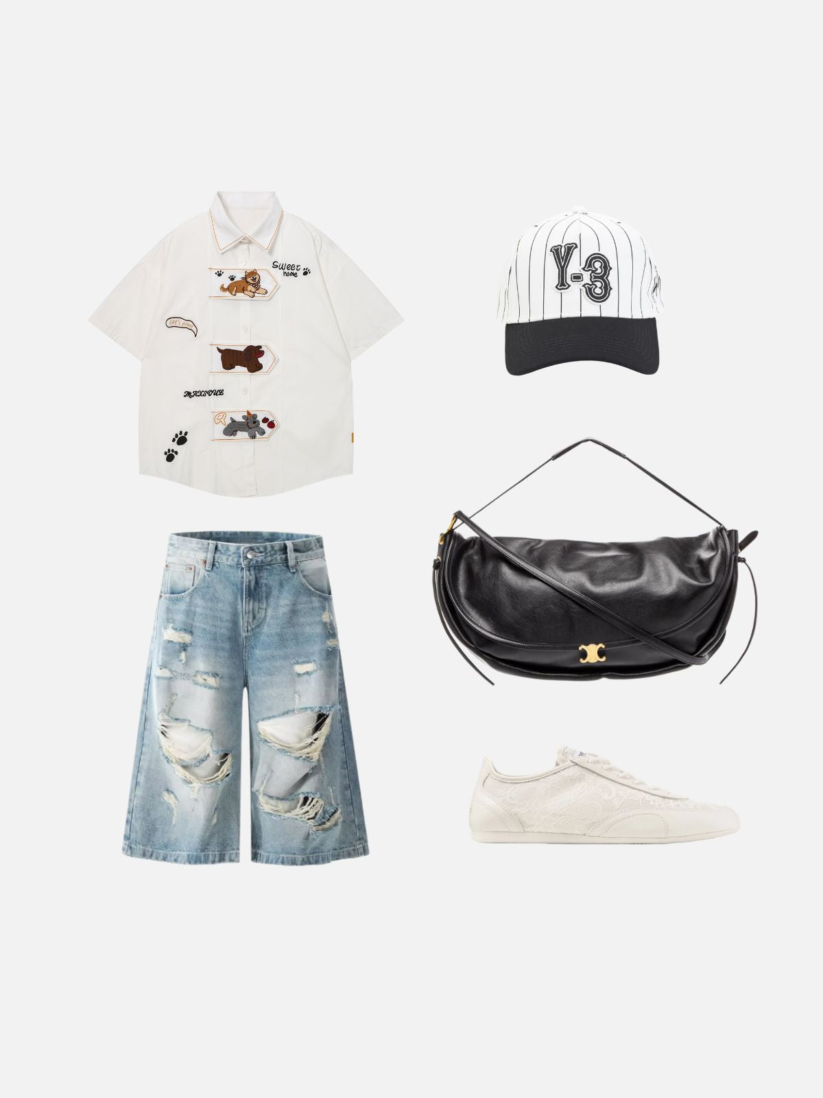 Haaura Vintage Dog Embroidered Contrast Collar Shirt
