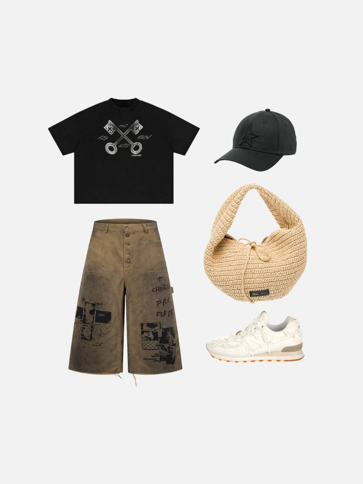 Haaura Baggy Graffiti Print Shorts