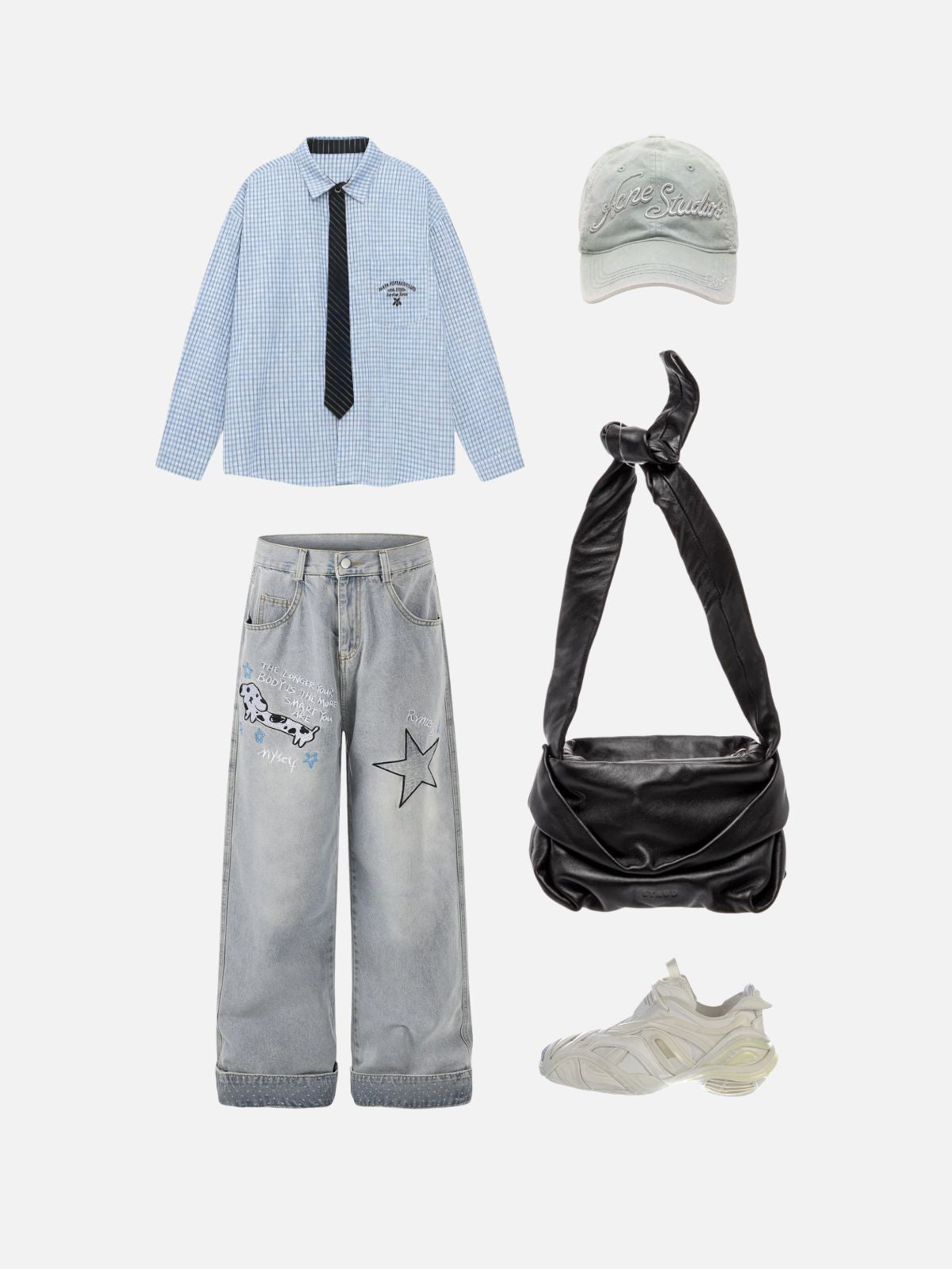 Haaura Baggy Dachshund & Star Graphic Jeans