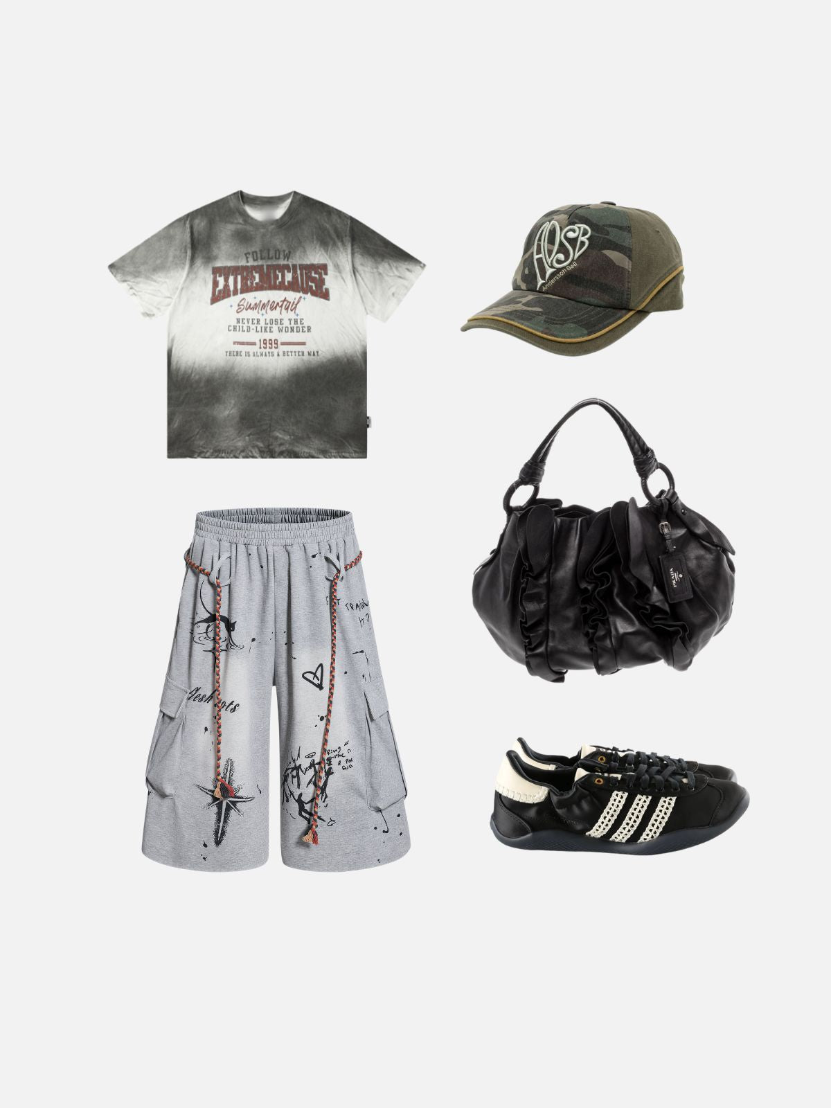 Haaura Graffiti Print Cargo Baggy Shorts