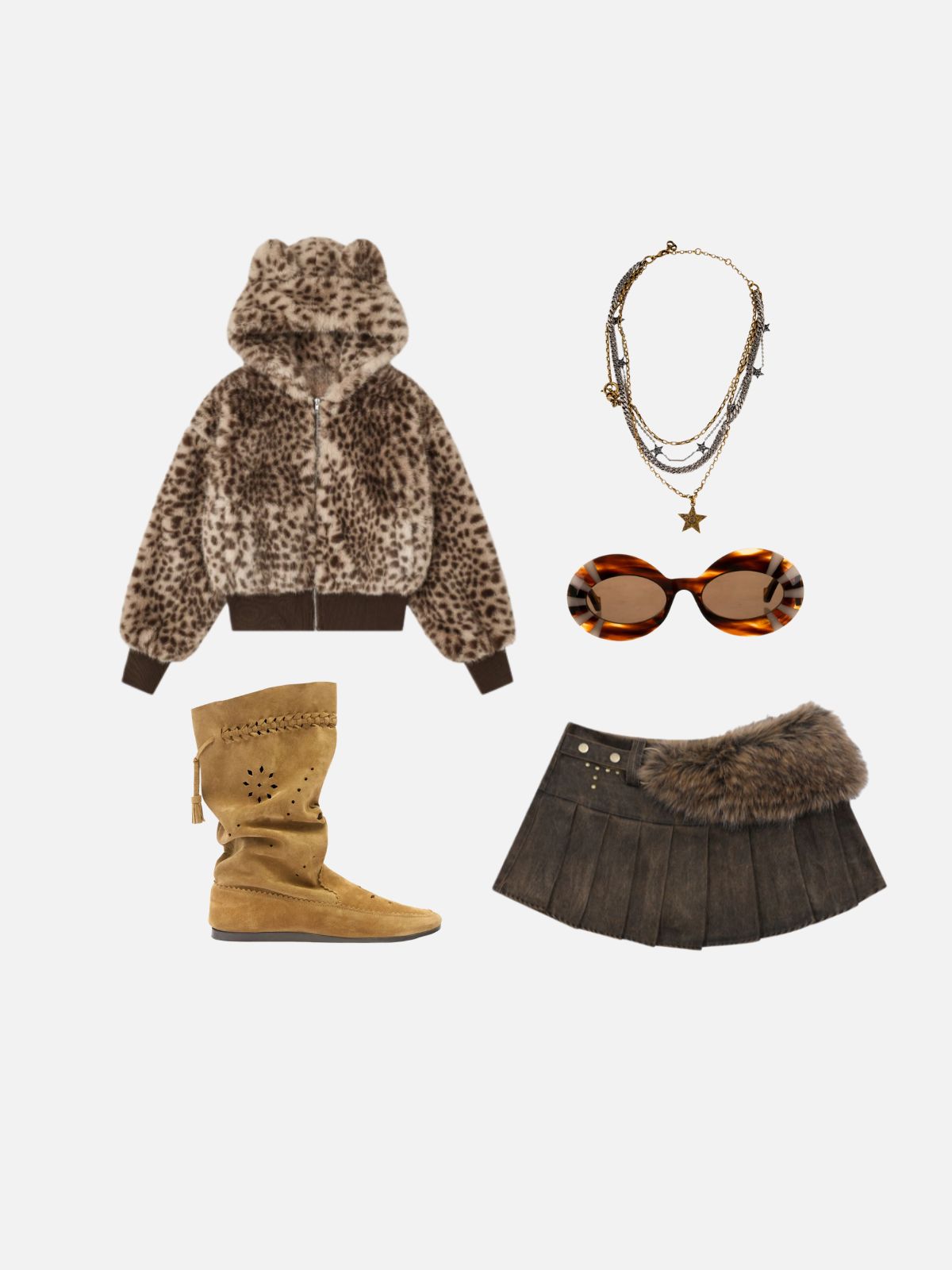 Veste à capuche zippée Haaura Leopard en peluche à oreilles en peluche