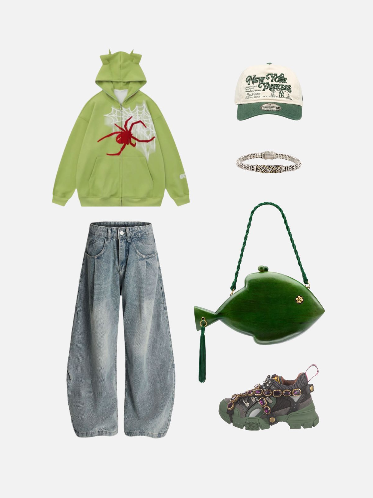 Haaura Horn Design Flocking Spider Zip Up Hoodie