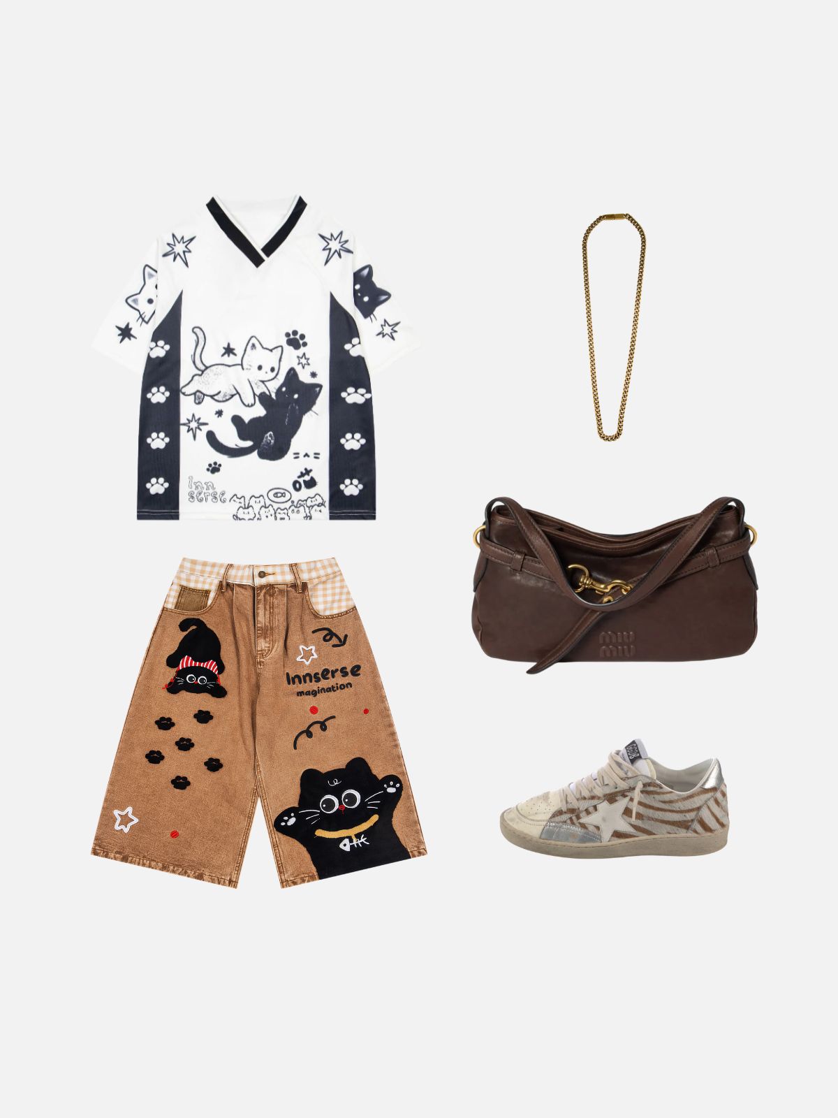 Haaura Cat Chenille Embroidery Gingham Jorts