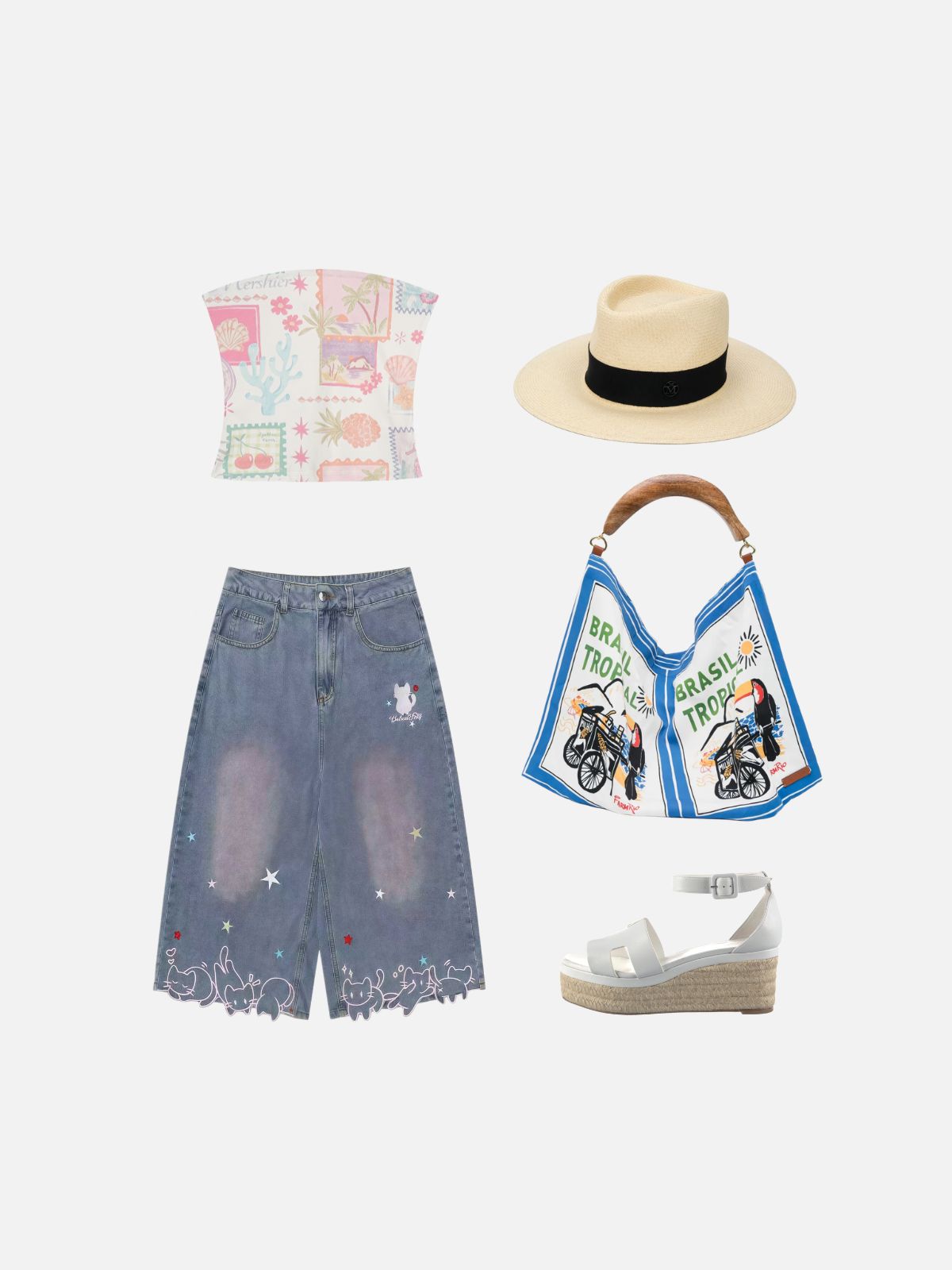 Haaura Flare Cat Star Patch Baggy Jeans
