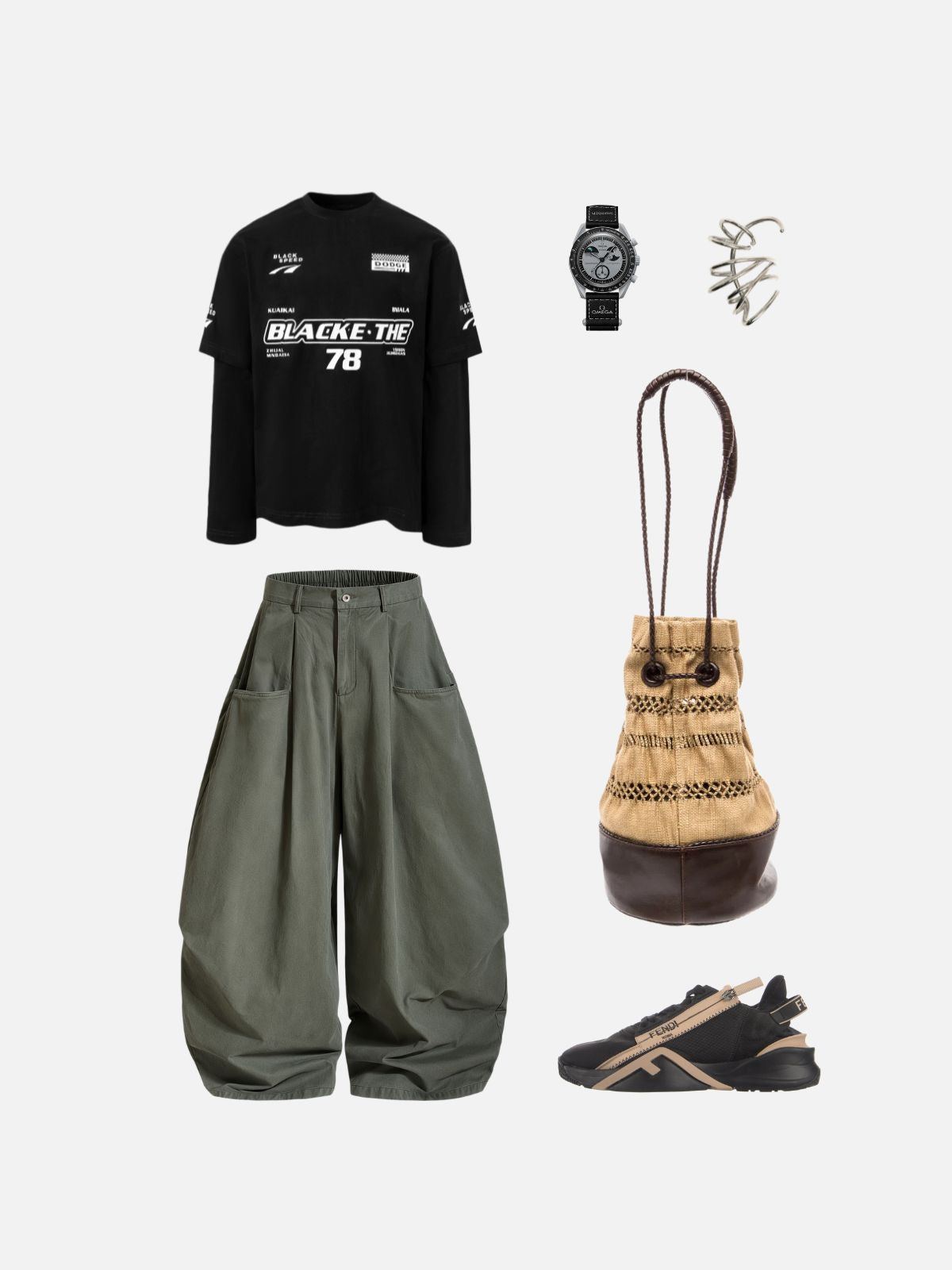 Haaura Pleated Pocket Baggy Barrel Pants