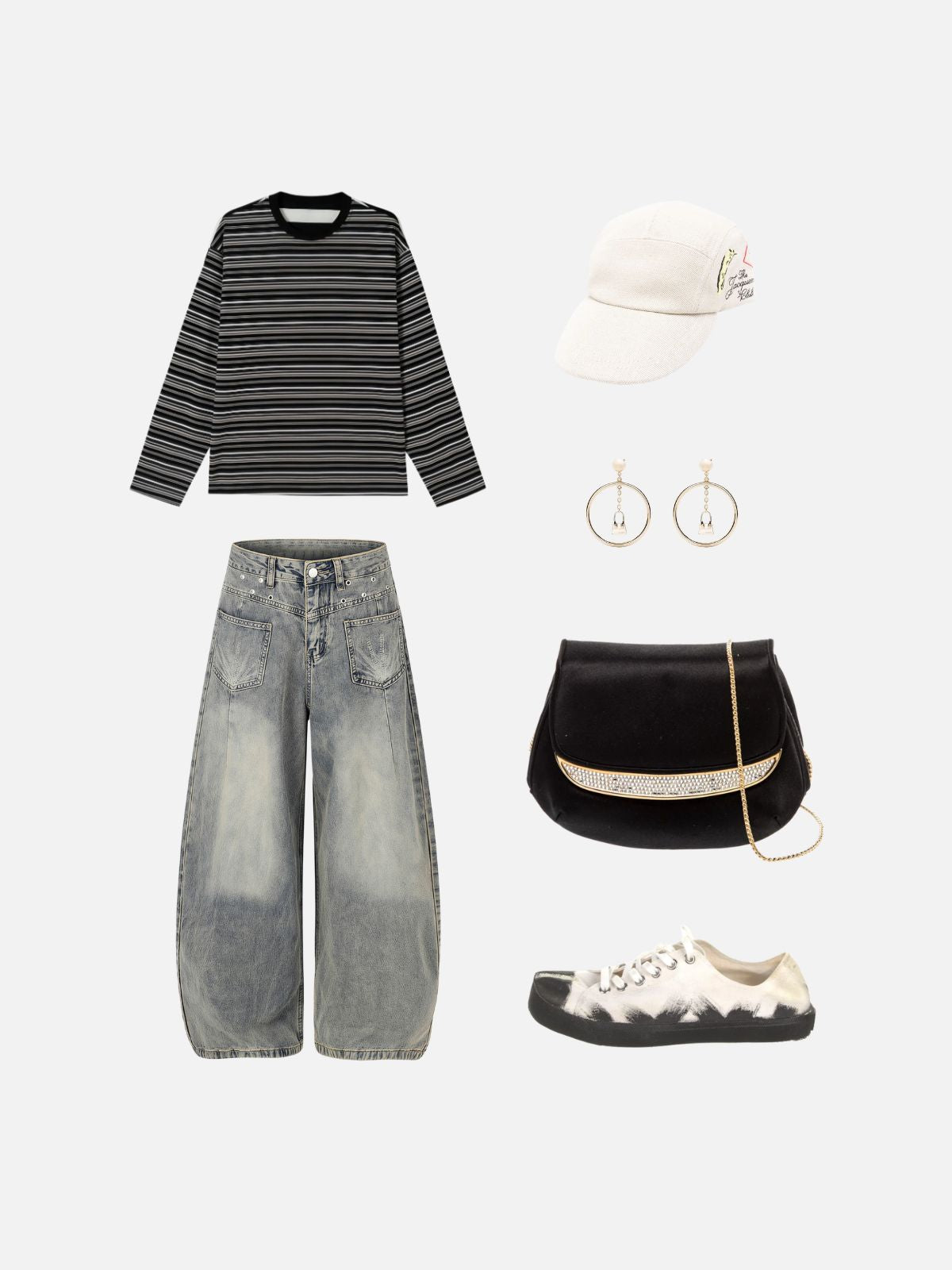 Haaura Eyelet Baggy Barrel Jeans