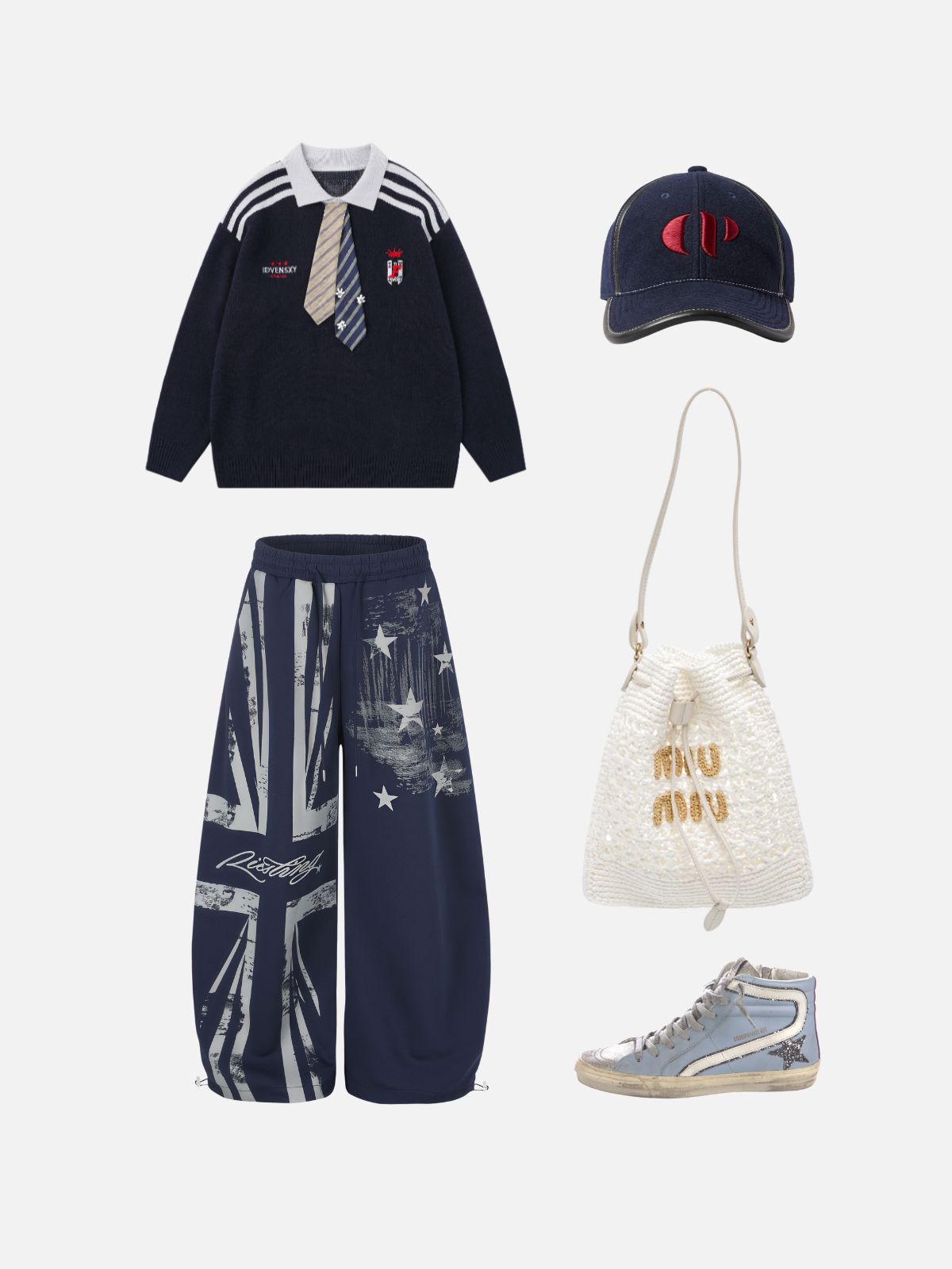 Haaura Baggy Vintage Distressed Flag Print Sweatpants