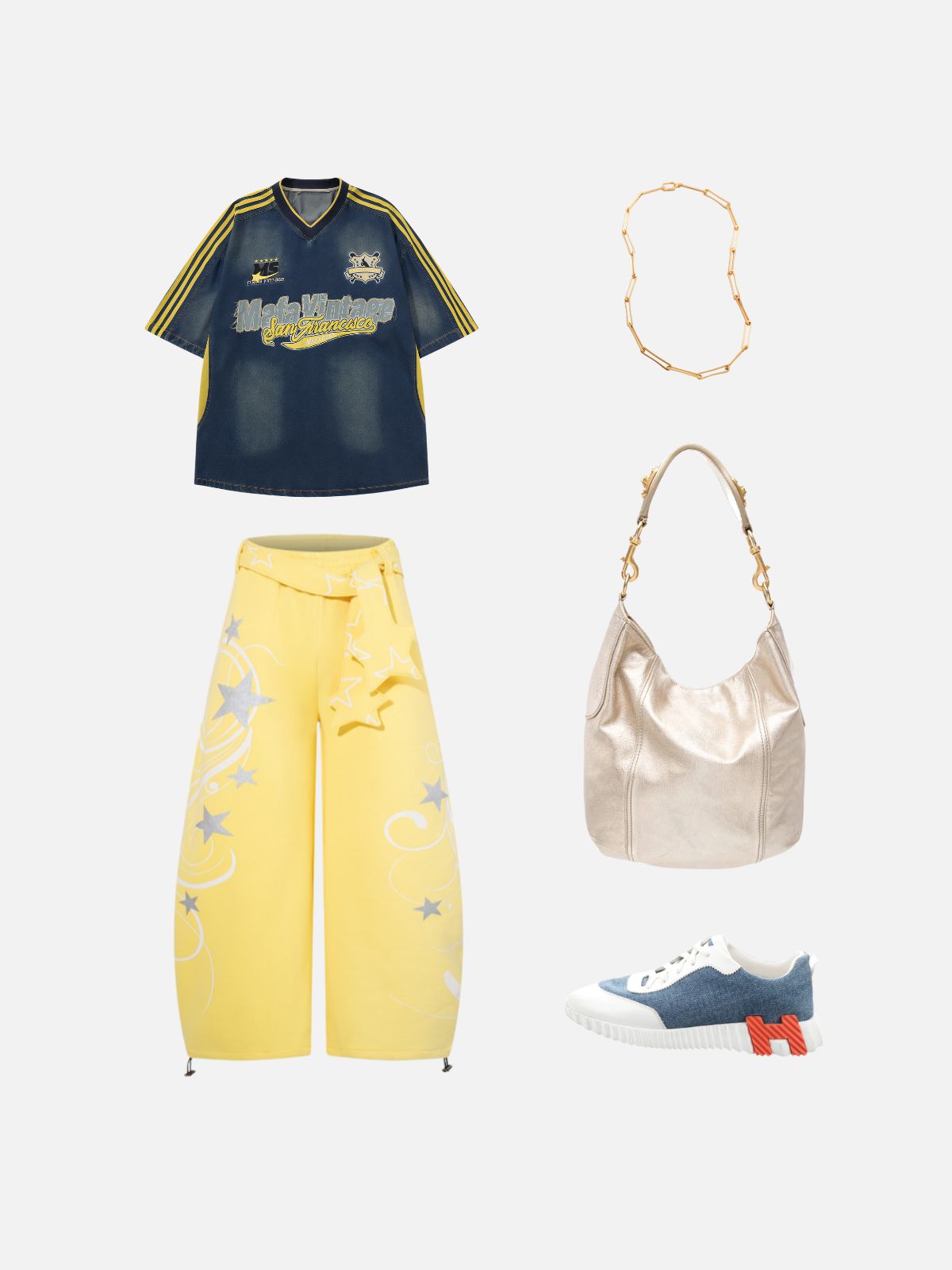 Haaura Denim Color Block Embroidered Soccer Jersey
