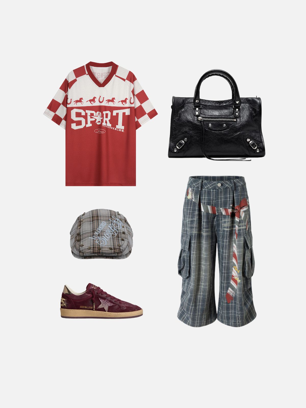 Haaura Checkered Sleeve Horse Graphic Jersey