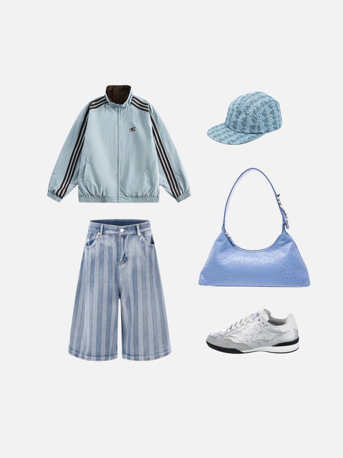 Haaura Baggy Vintage Washed Textured Stripe Jorts