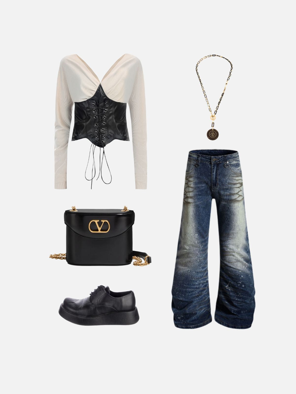 Haaura Cropped PU Leather Lace-Up Corset Top