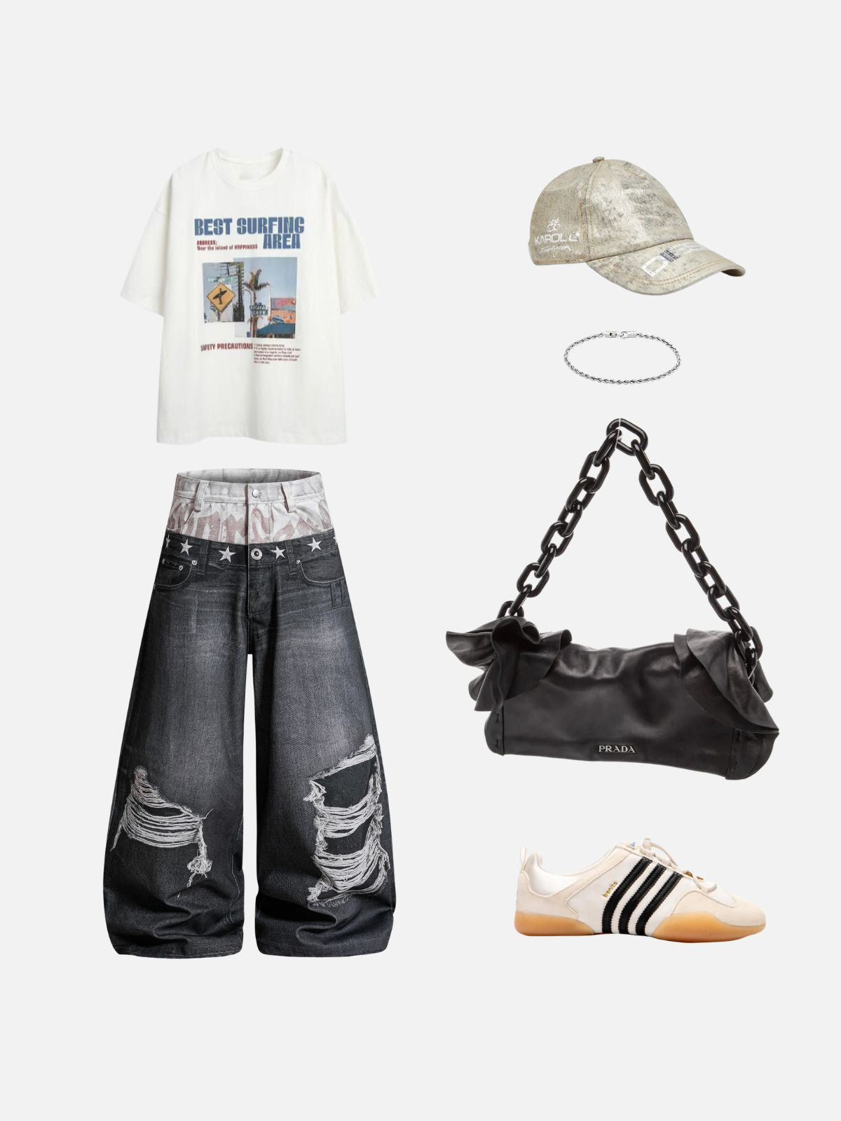 Haaura Baggy Deconstructed Distressed Jeans
