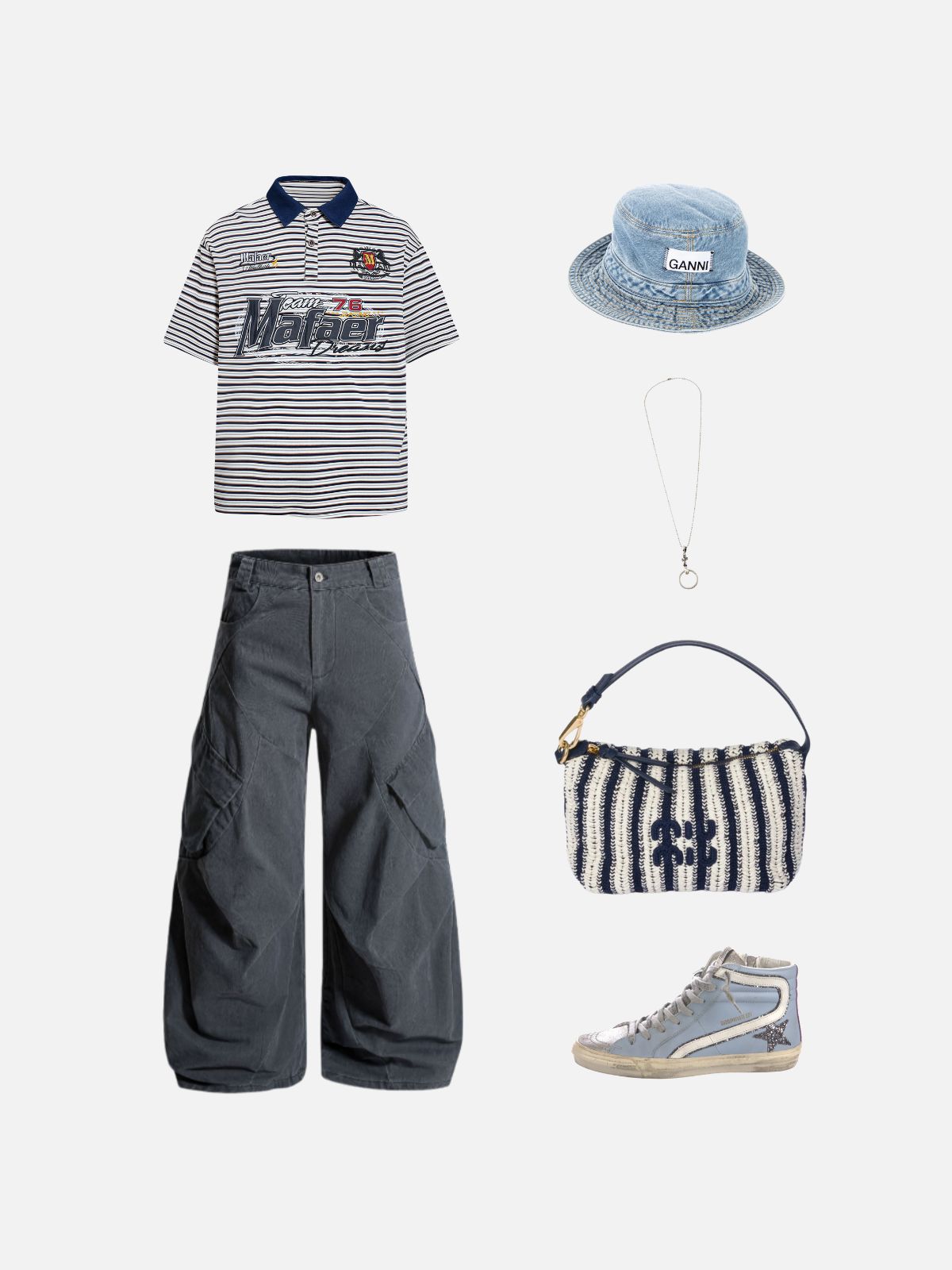 Haaura Oversized Racing Striped Graffiti Polo Shirt